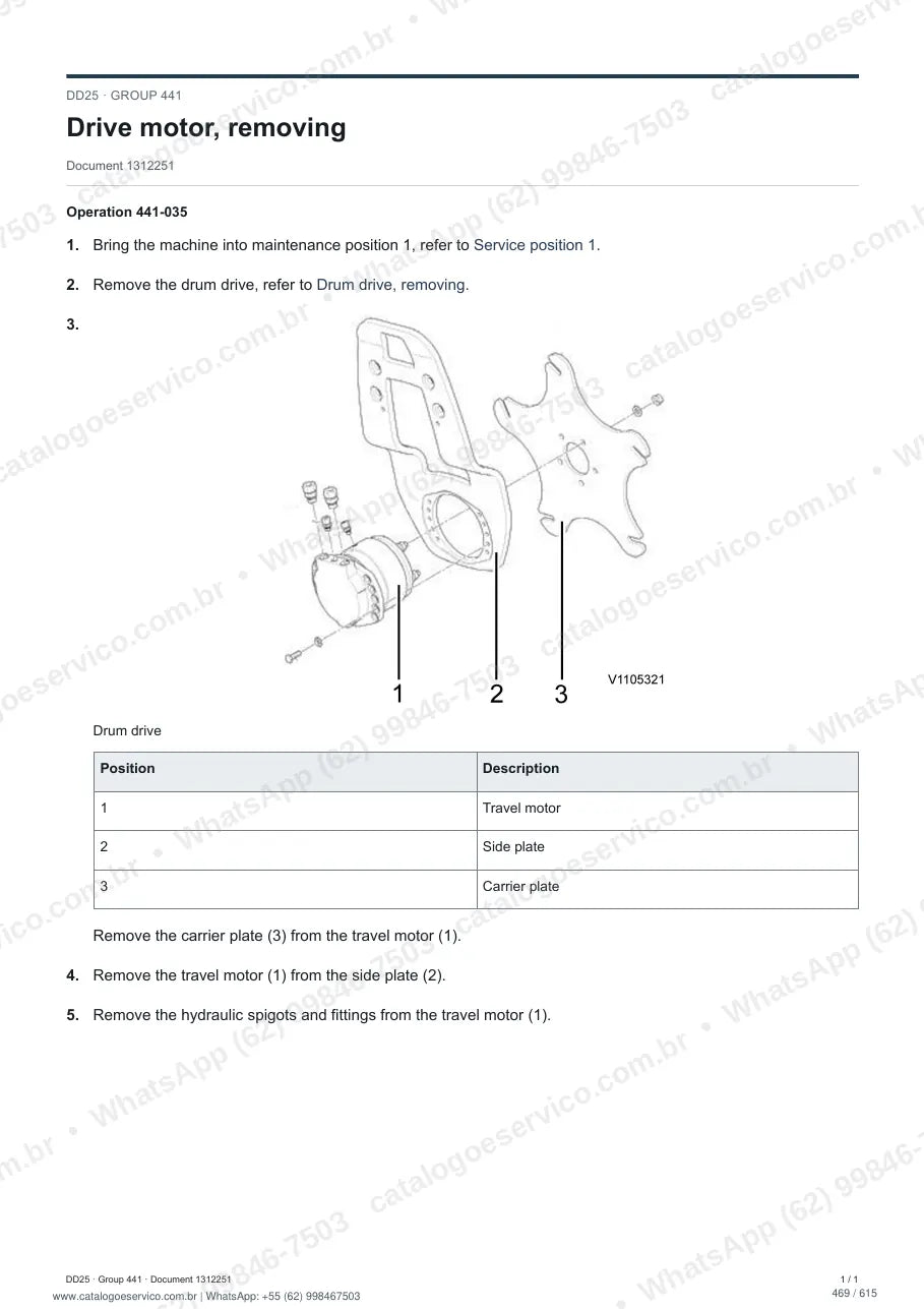 Manual de serviço Volvo DD25: página de procedimento com texto e figura (2)