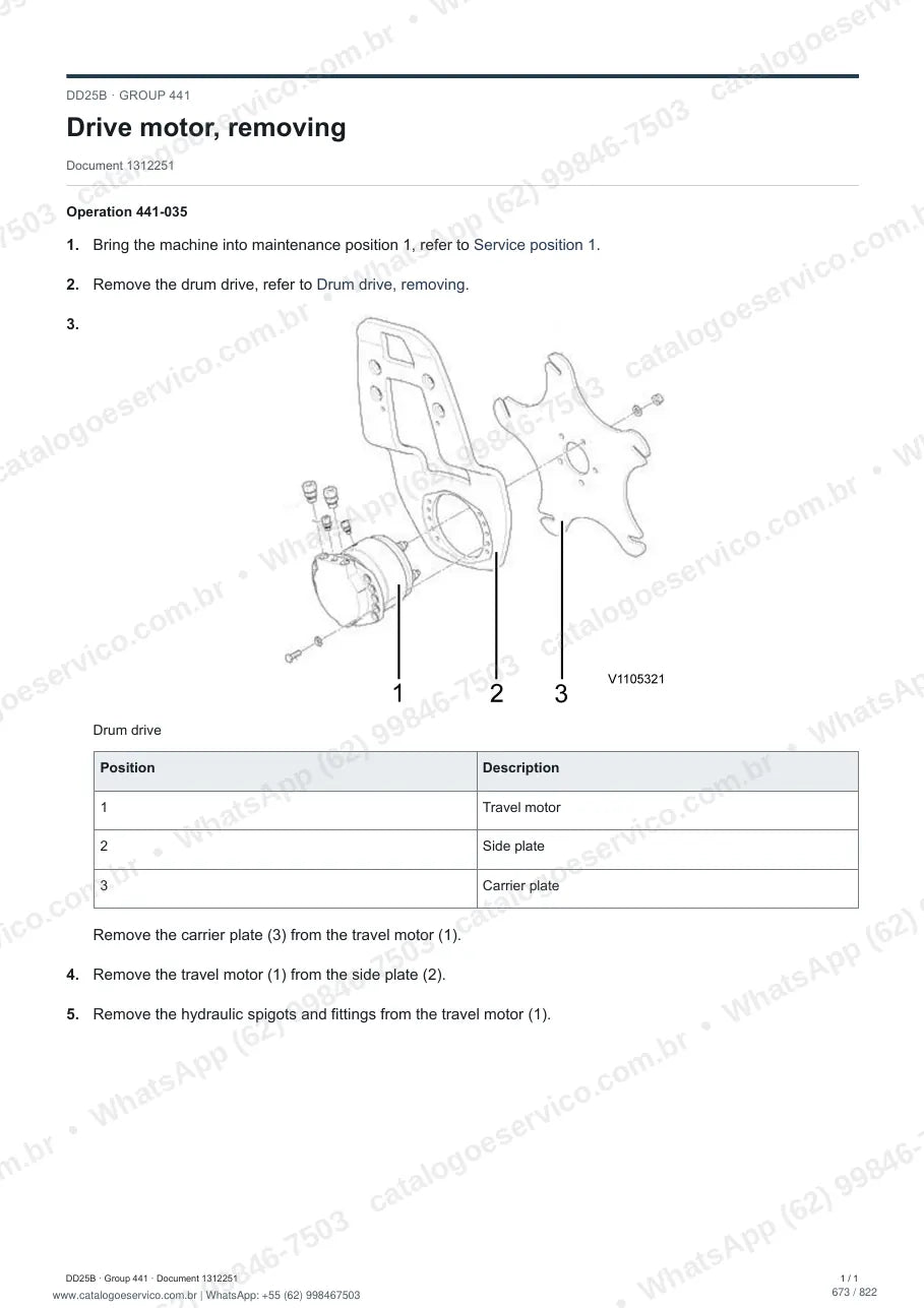 Manual de serviço Volvo DD25B: página de procedimento com texto e figura (2)
