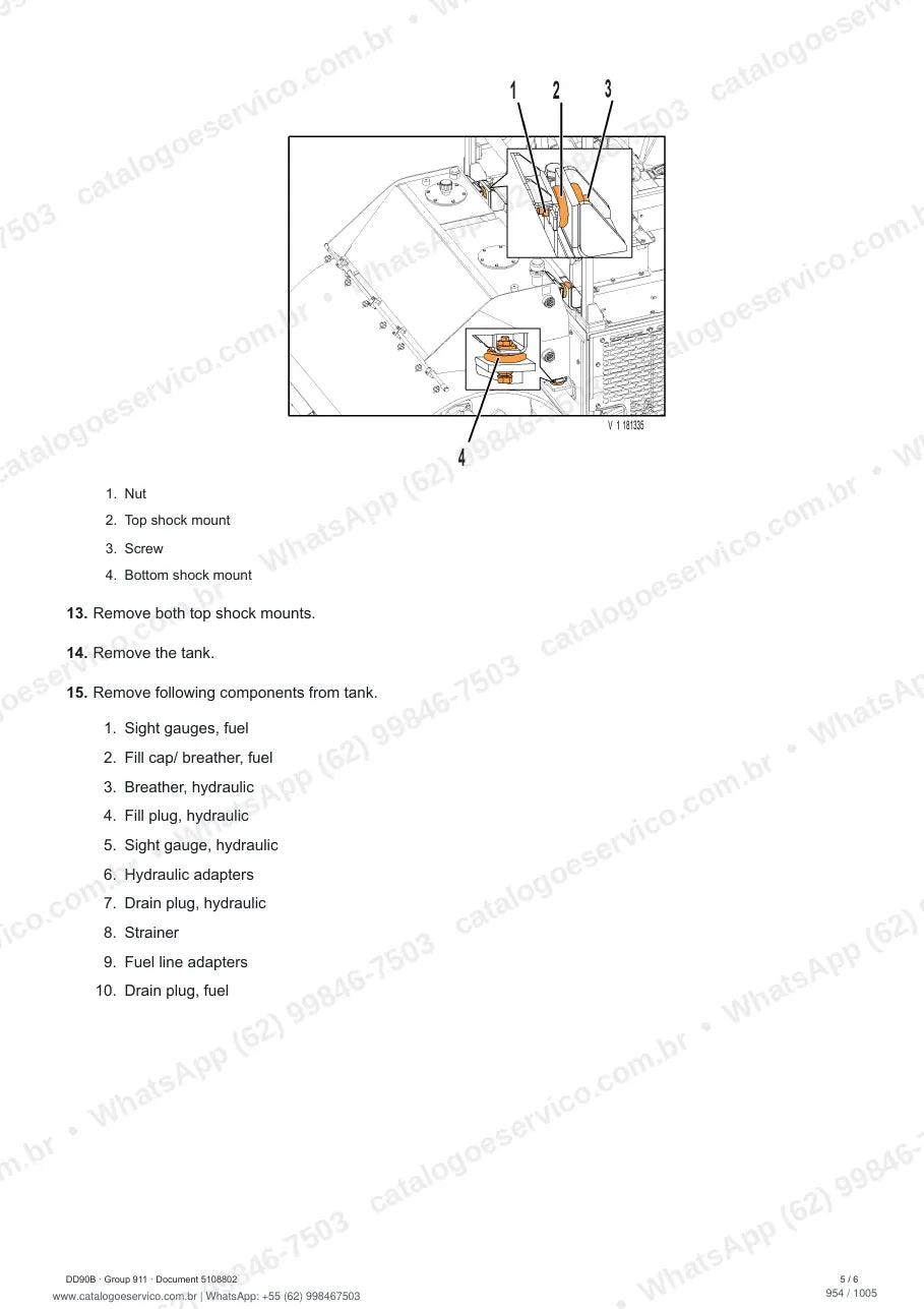 Manual de serviço Volvo DD90B: página de procedimento com texto e figura (2)