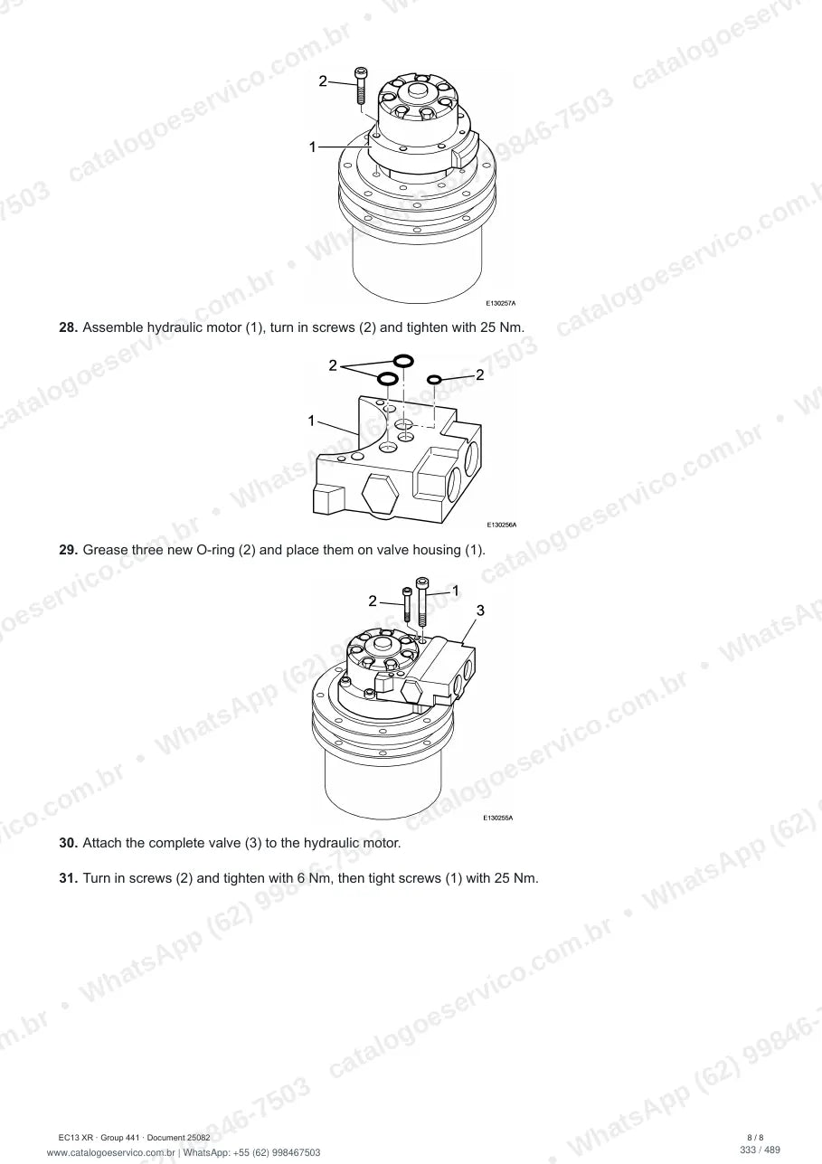 Manual de serviço Volvo EC13 (XR, XTV): página de procedimento com texto e figura