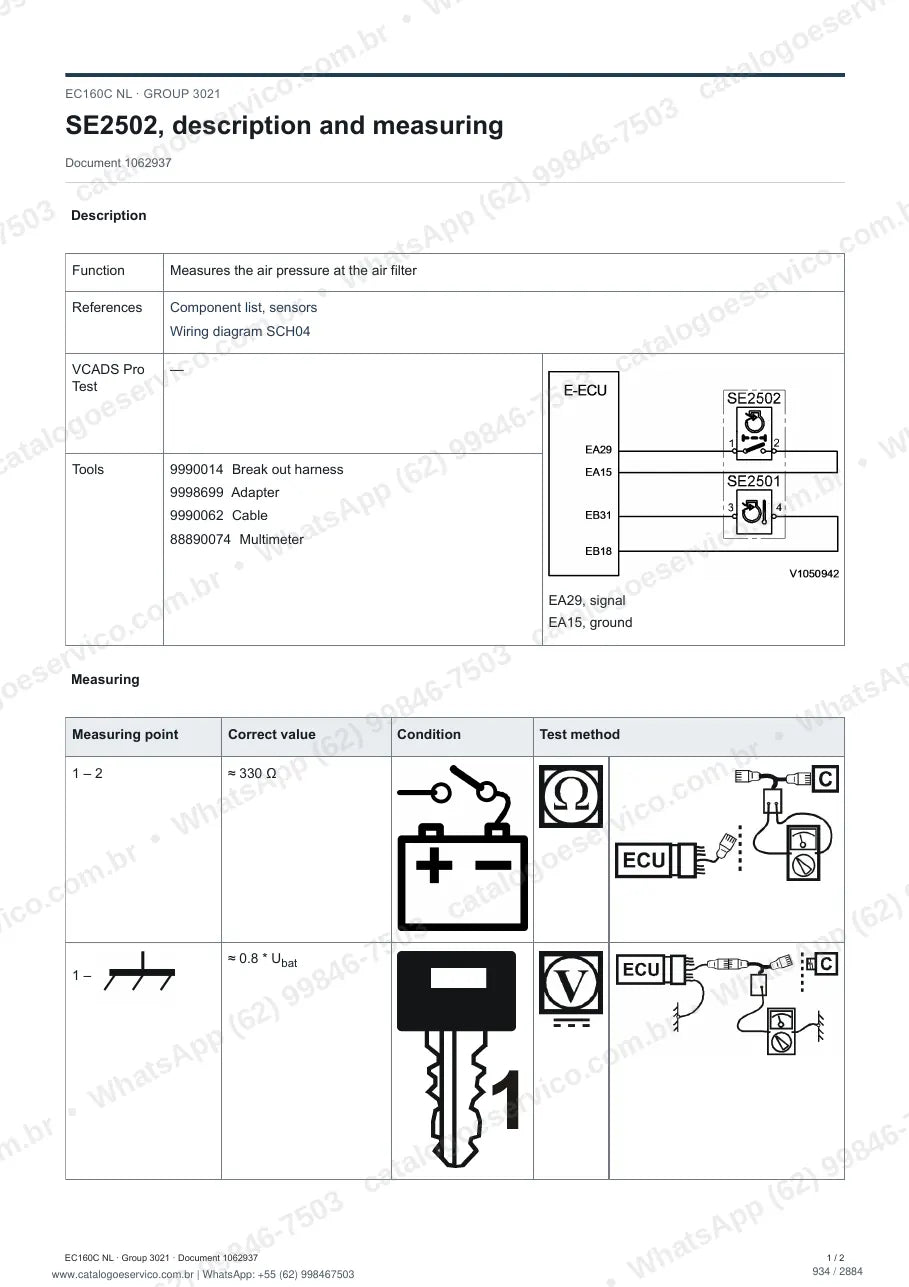 Manual de serviço Volvo EC160C (L, NL): página de procedimento com texto e figura