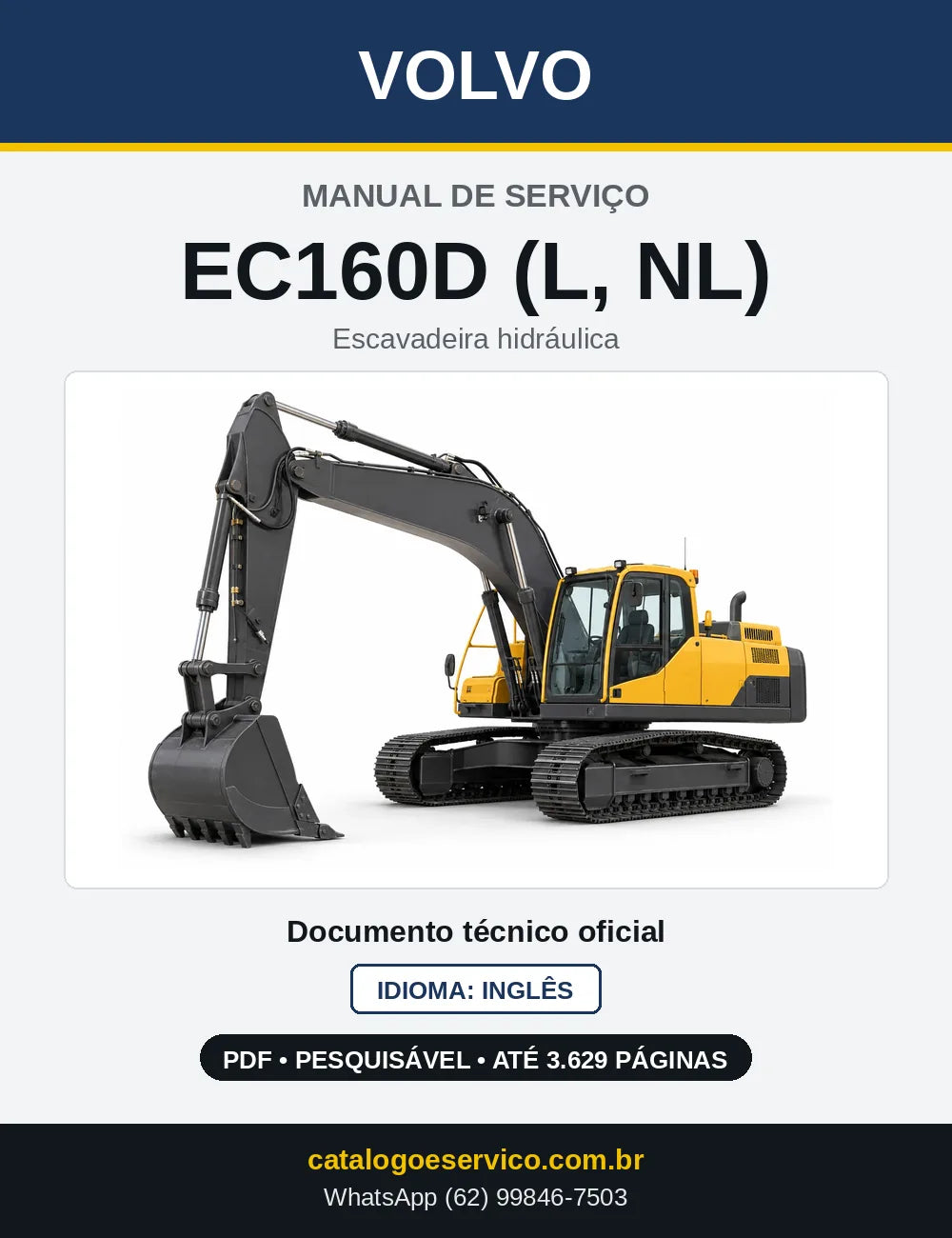 Capa do Manual de Serviço Volvo EC160D (L, NL) em PDF