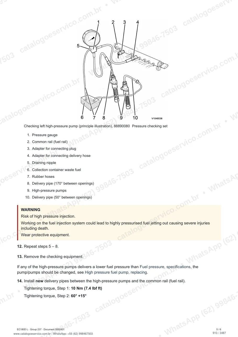 Manual de serviço Volvo EC180D L: página de procedimento com texto e figura (2)