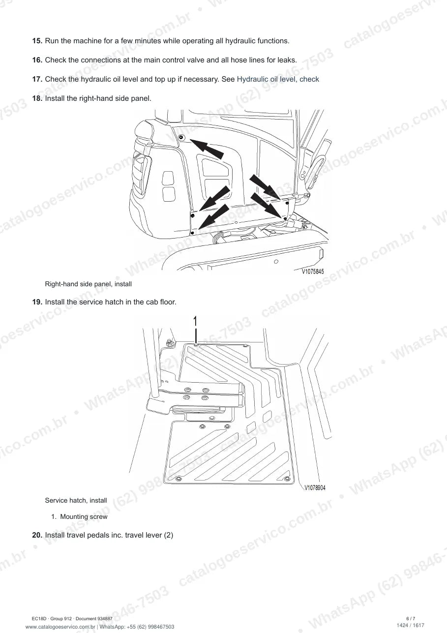 Manual de serviço Volvo EC18D: página de procedimento com texto e figura