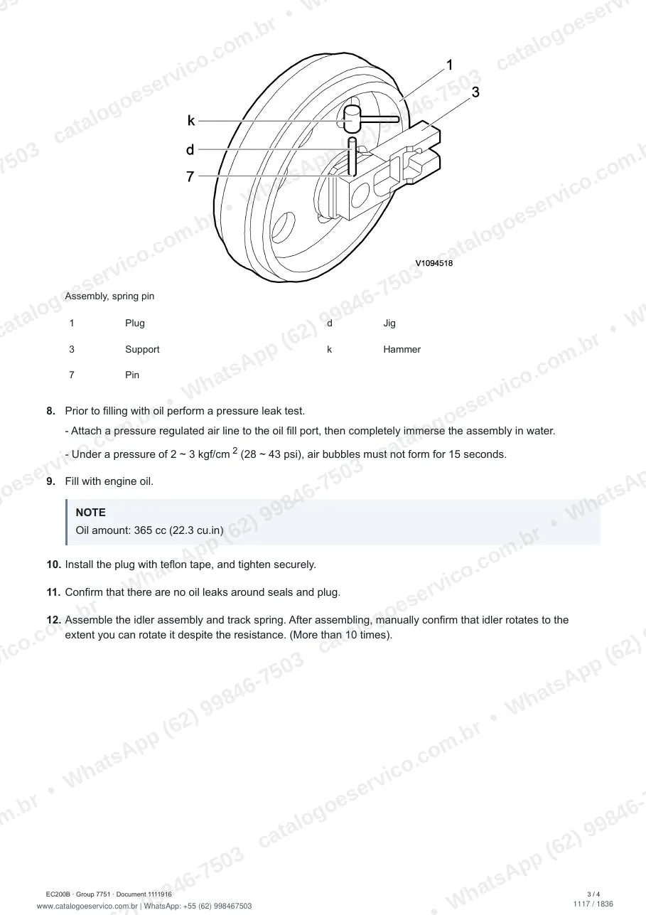 Manual de serviço Volvo EC200B: página de procedimento com texto e figura (2)