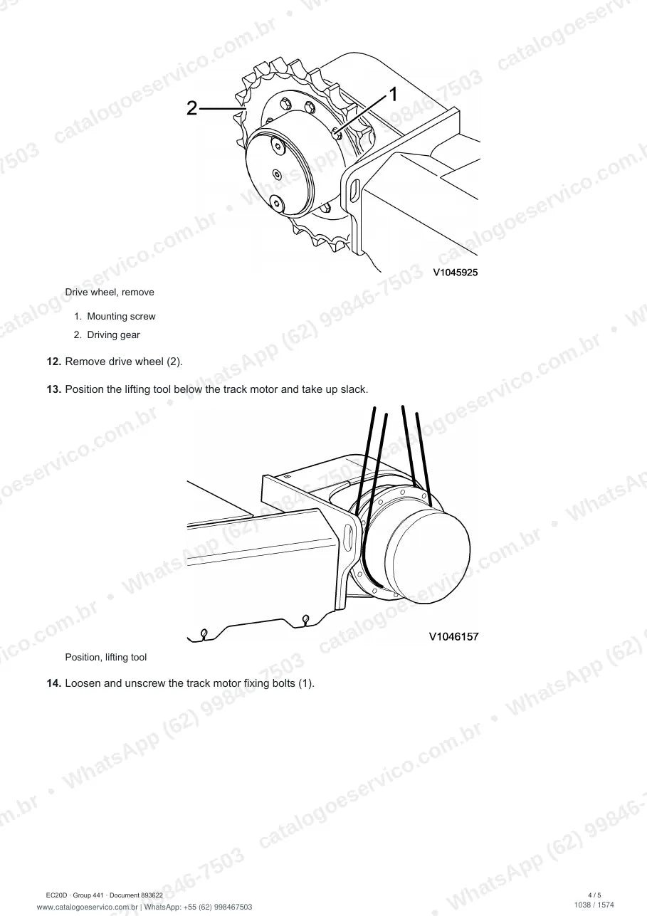 Manual de serviço Volvo EC20D: página de procedimento com texto e figura