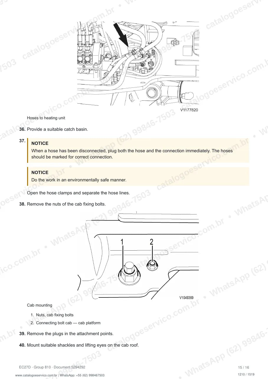 Manual de serviço Volvo EC27D: página de procedimento com texto e figura