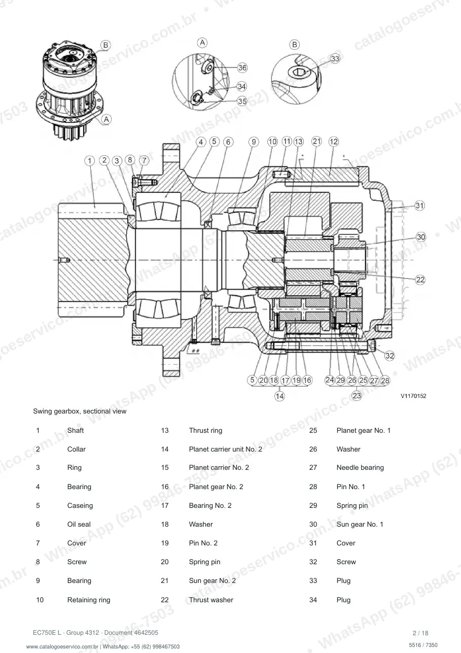 Manual de serviço Volvo EC750E (HR, L): página de procedimento com texto e figura