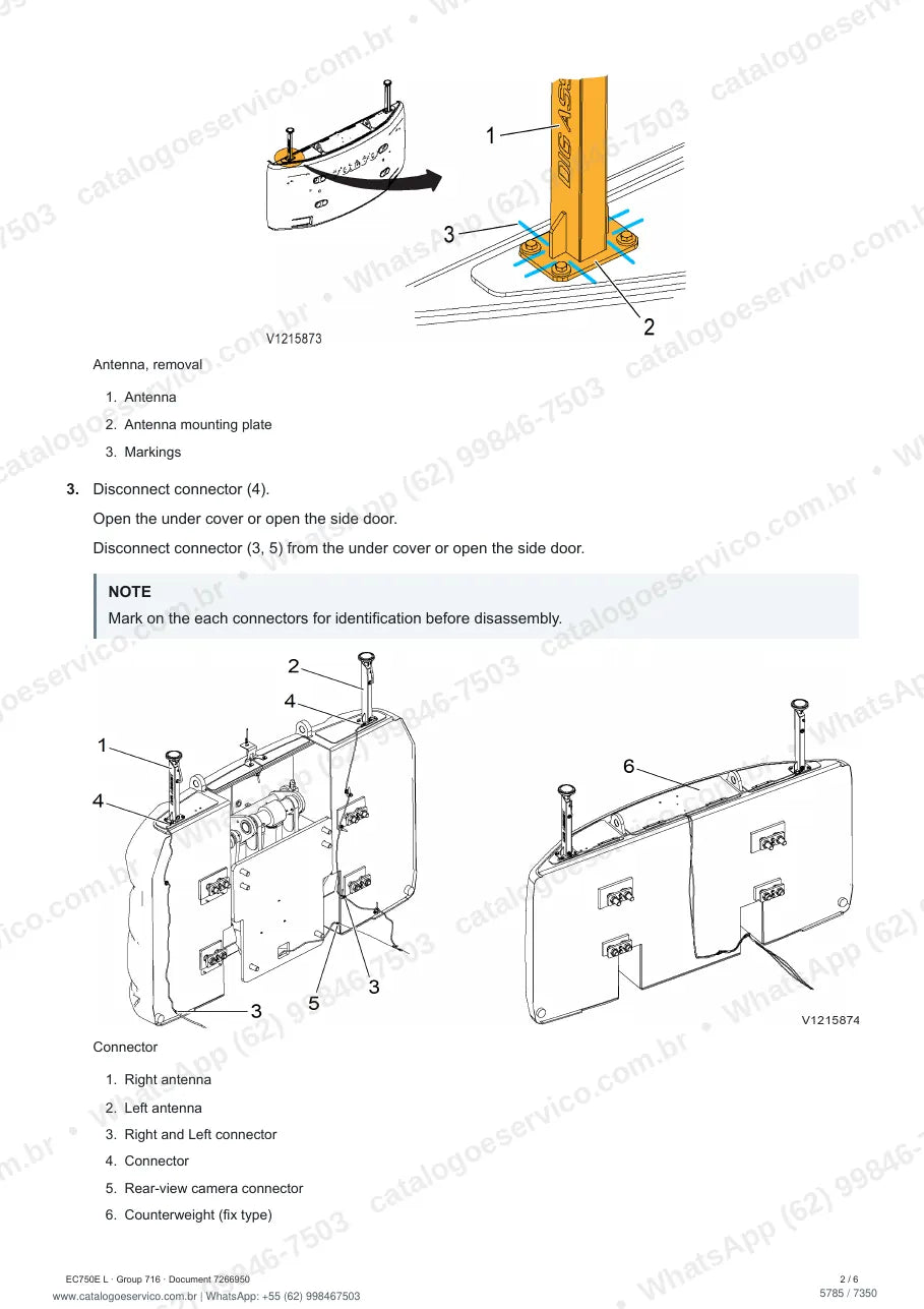 Manual de serviço Volvo EC750E (HR, L): página de procedimento com texto e figura (2)
