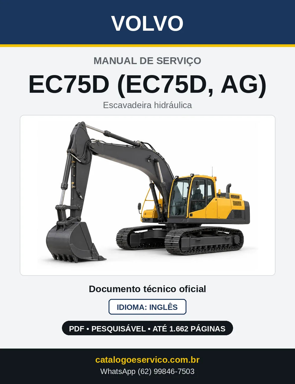Capa do Manual de Serviço Volvo EC75D e EC75D AG em PDF