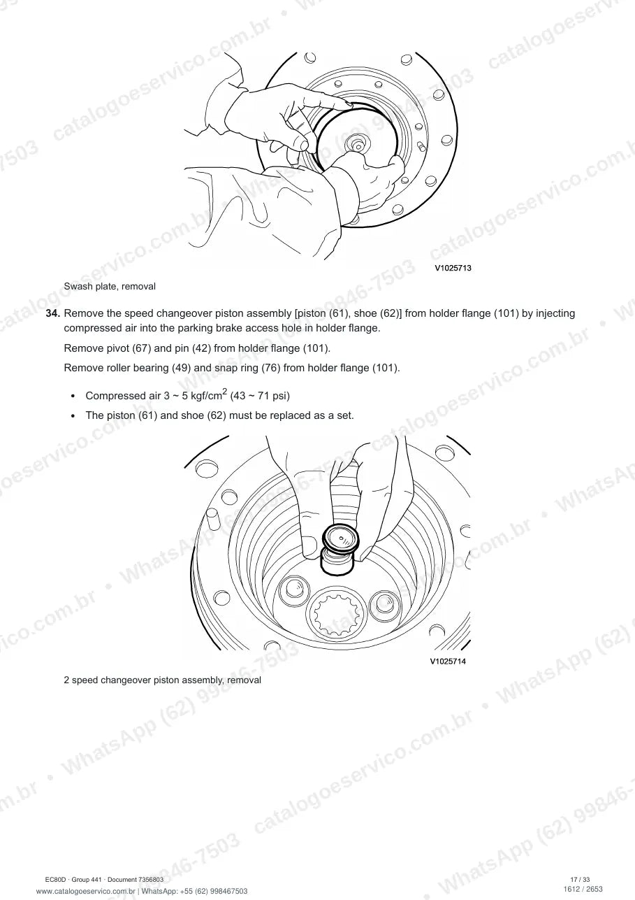 Manual de serviço Volvo EC80D: página de procedimento com texto e figura (2)