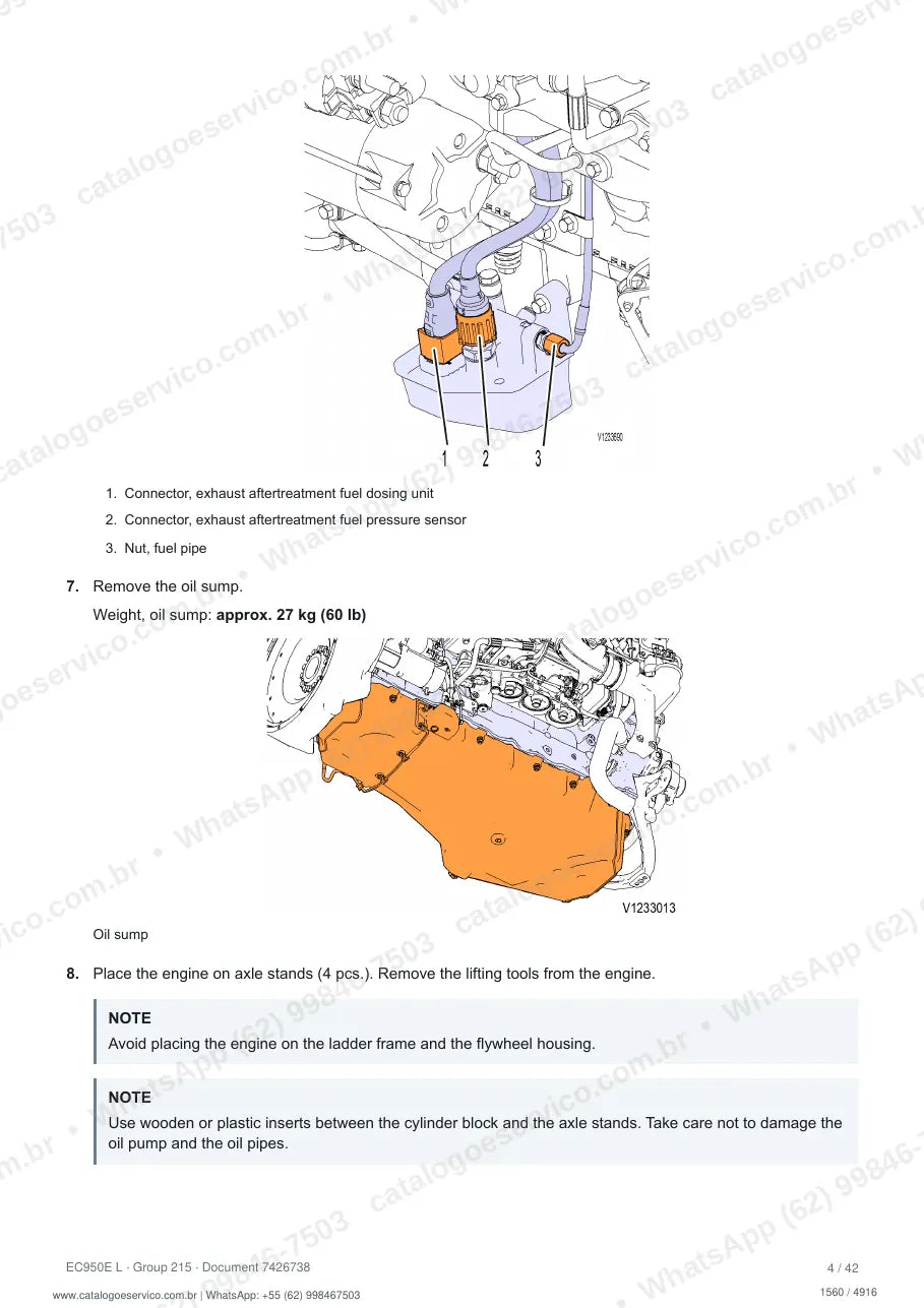 Manual de serviço Volvo EC950E L: página de procedimento com texto e figura