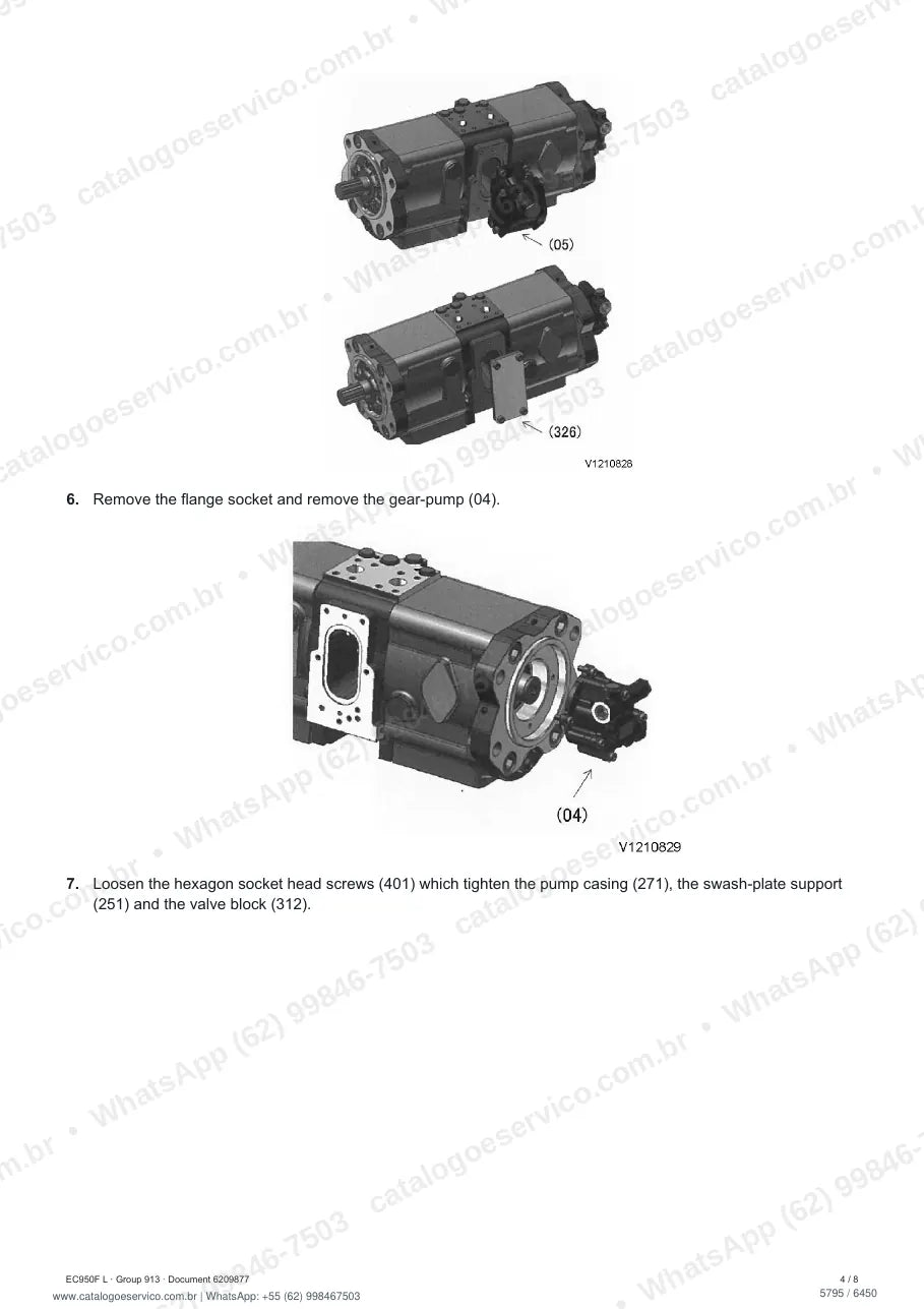 Manual de serviço Volvo EC950F (L, LC4): página de procedimento com texto e figura (2)
