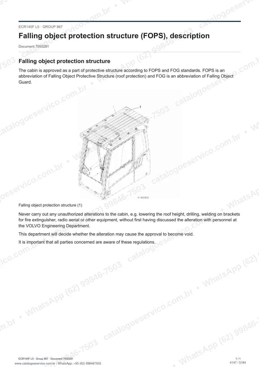 Manual de serviço Volvo ECR145F L5: página de procedimento com texto e figura (2)