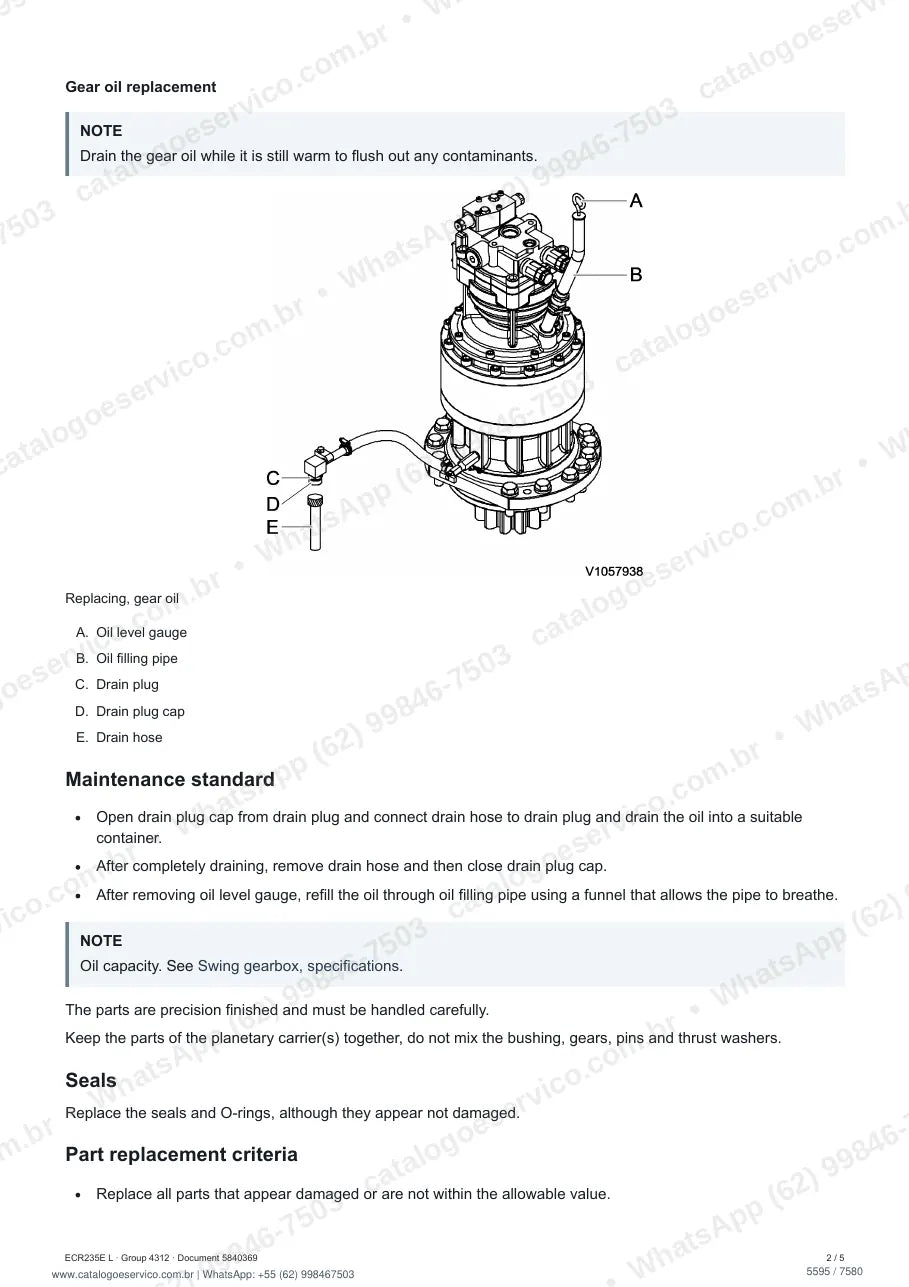 Manual de serviço Volvo ECR235E L: página de procedimento com texto e figura (2)