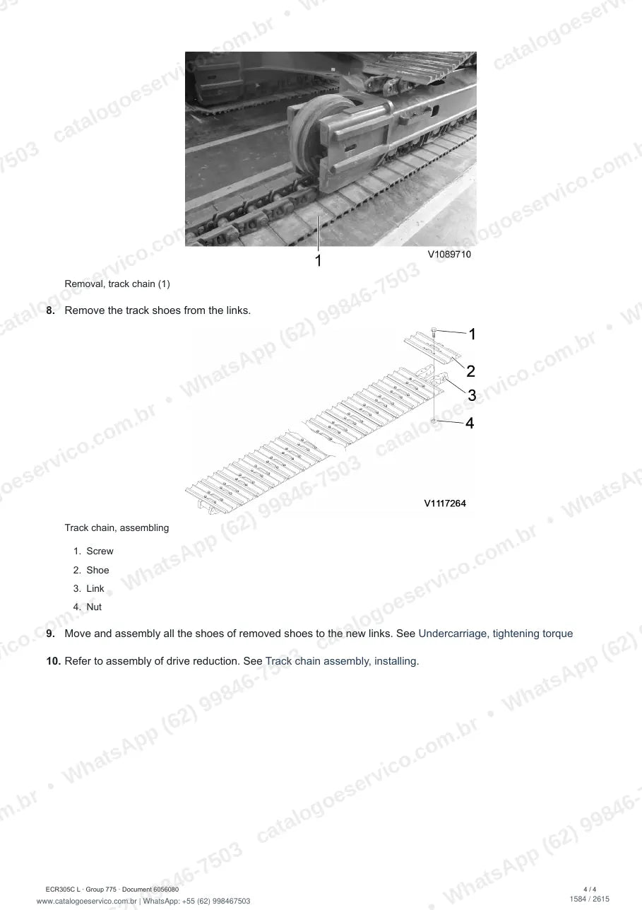 Manual de serviço Volvo ECR305C L: página de procedimento com texto e figura