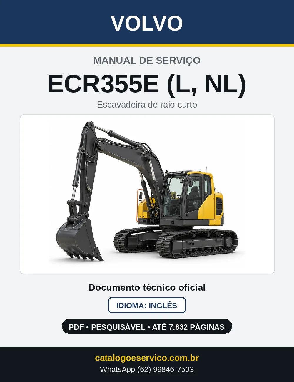 Capa do Manual de Serviço Volvo ECR355E (L, NL) em PDF