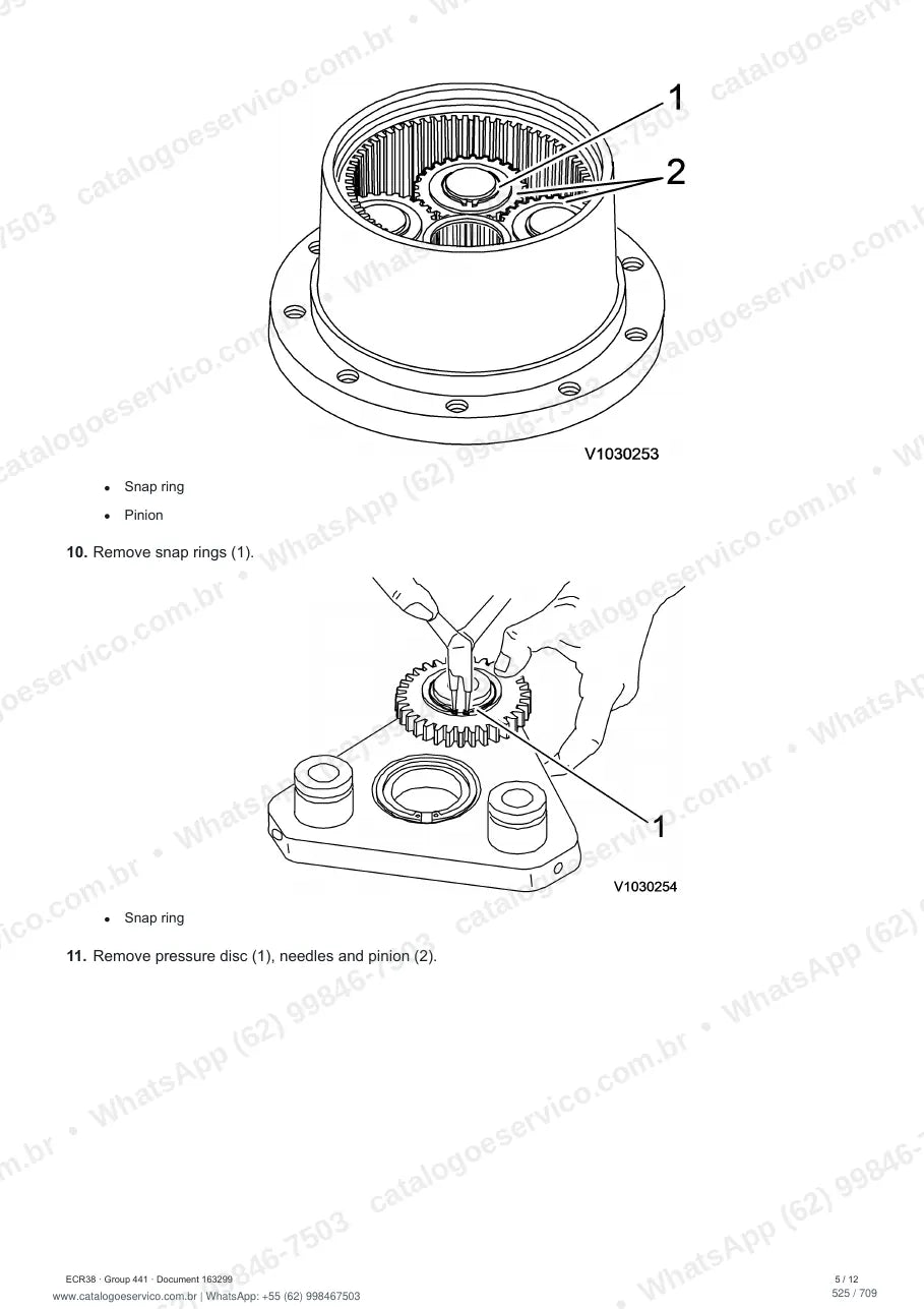 Manual de serviço Volvo ECR38: página de procedimento com texto e figura