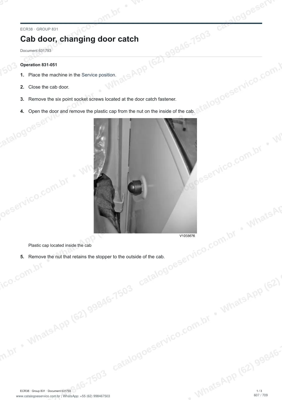 Manual de serviço Volvo ECR38: página de procedimento com texto e figura (2)