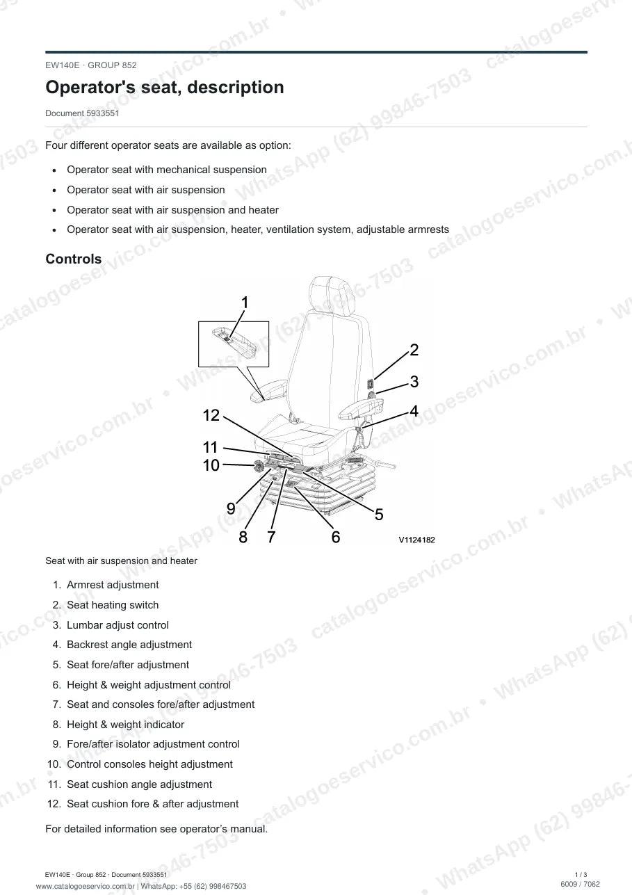Manual de serviço Volvo EW140E e EW140E C4: página de procedimento com texto e figura