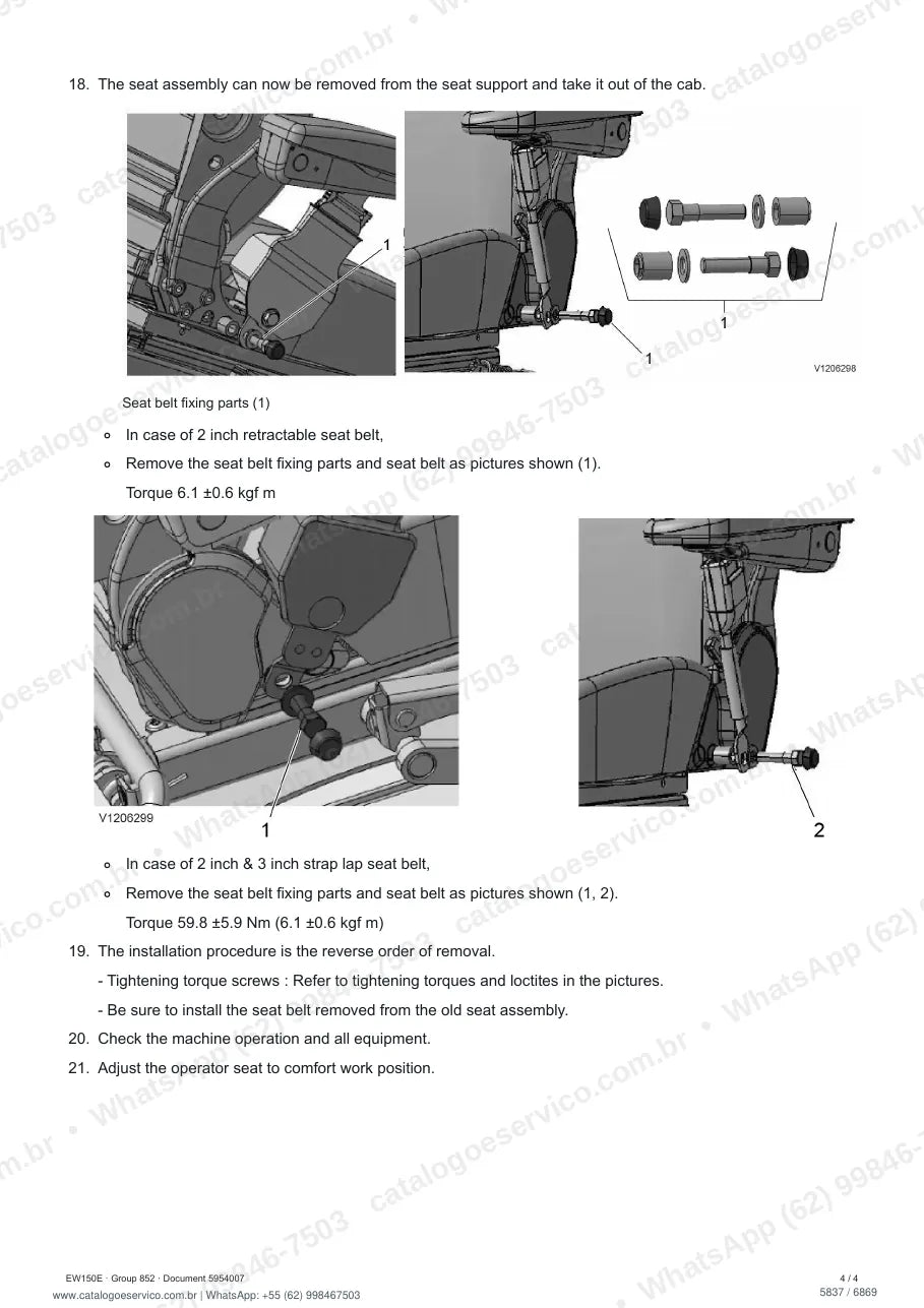 Manual de serviço Volvo EW150E: página de procedimento com texto e figura (2)