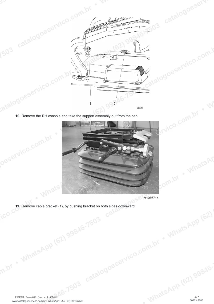 Manual de serviço Volvo EW160D: página de procedimento com texto e figura