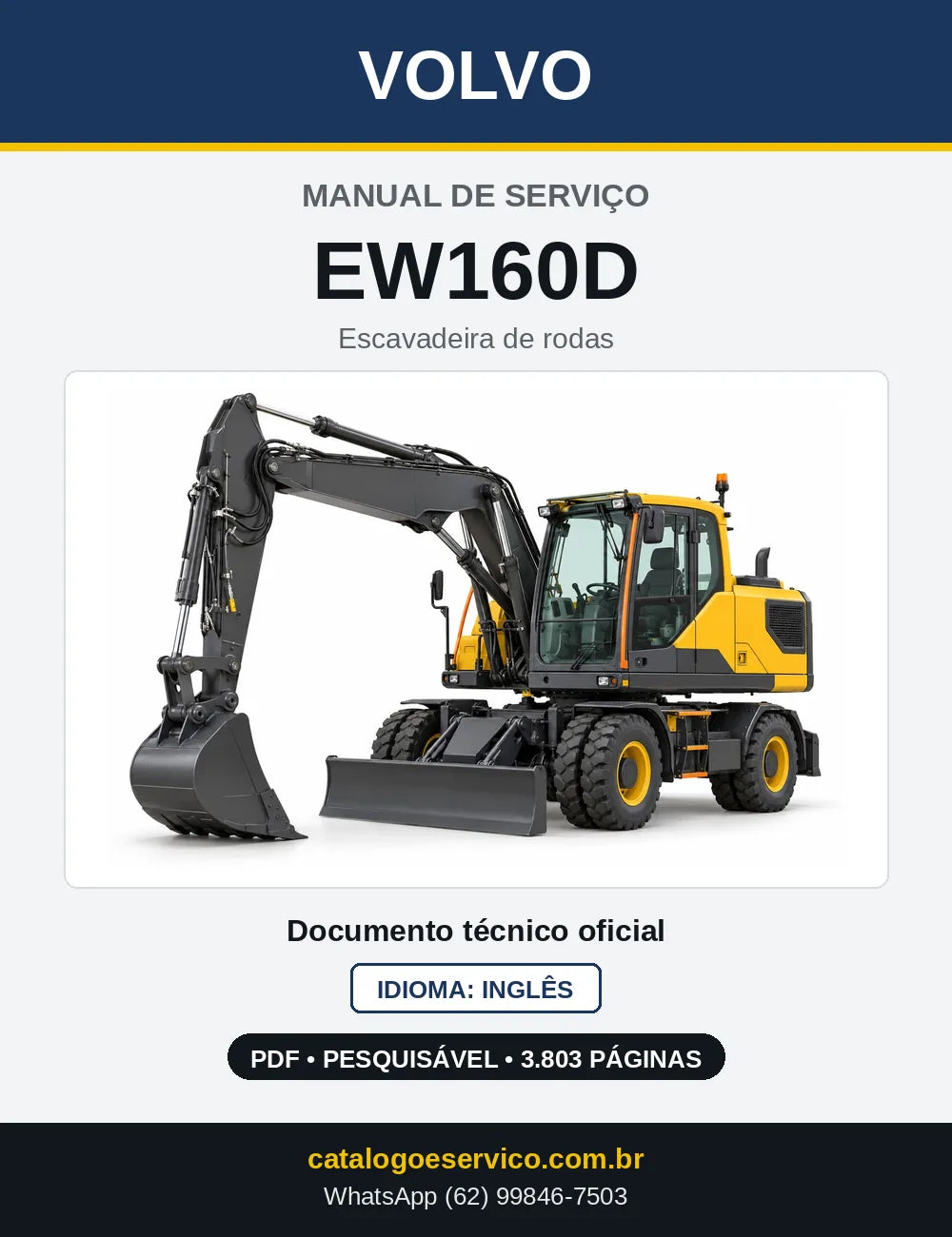 Capa do Manual de Serviço Volvo EW160D em PDF