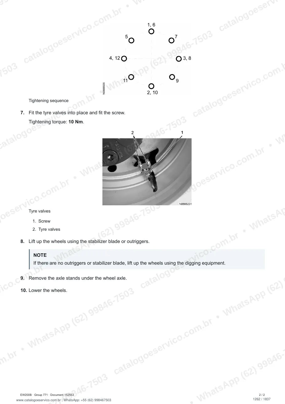 Manual de serviço Volvo EW200B: página de procedimento com texto e figura