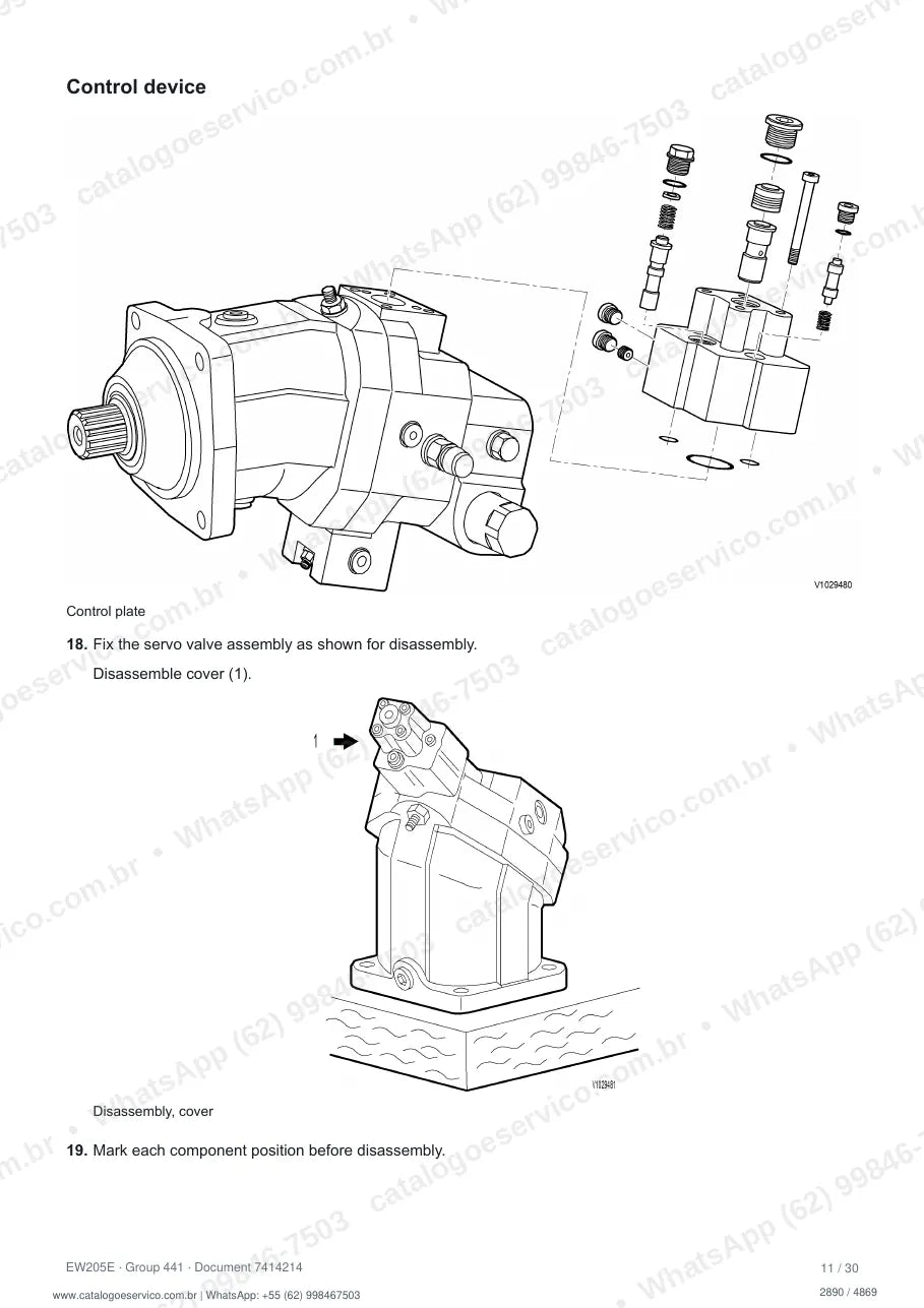 Manual de serviço Volvo EW205E e EW205E C4: página de procedimento com texto e figura (2)