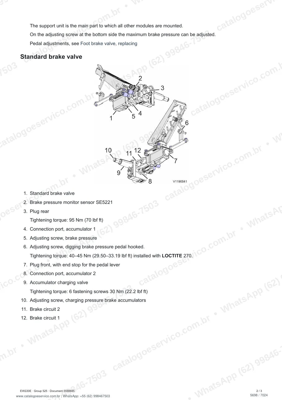 Manual de serviço Volvo EW220E: página de procedimento com texto e figura