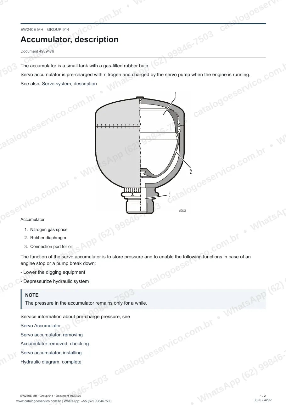 Manual de serviço Volvo EW240E MH: página de procedimento com texto e figura (2)