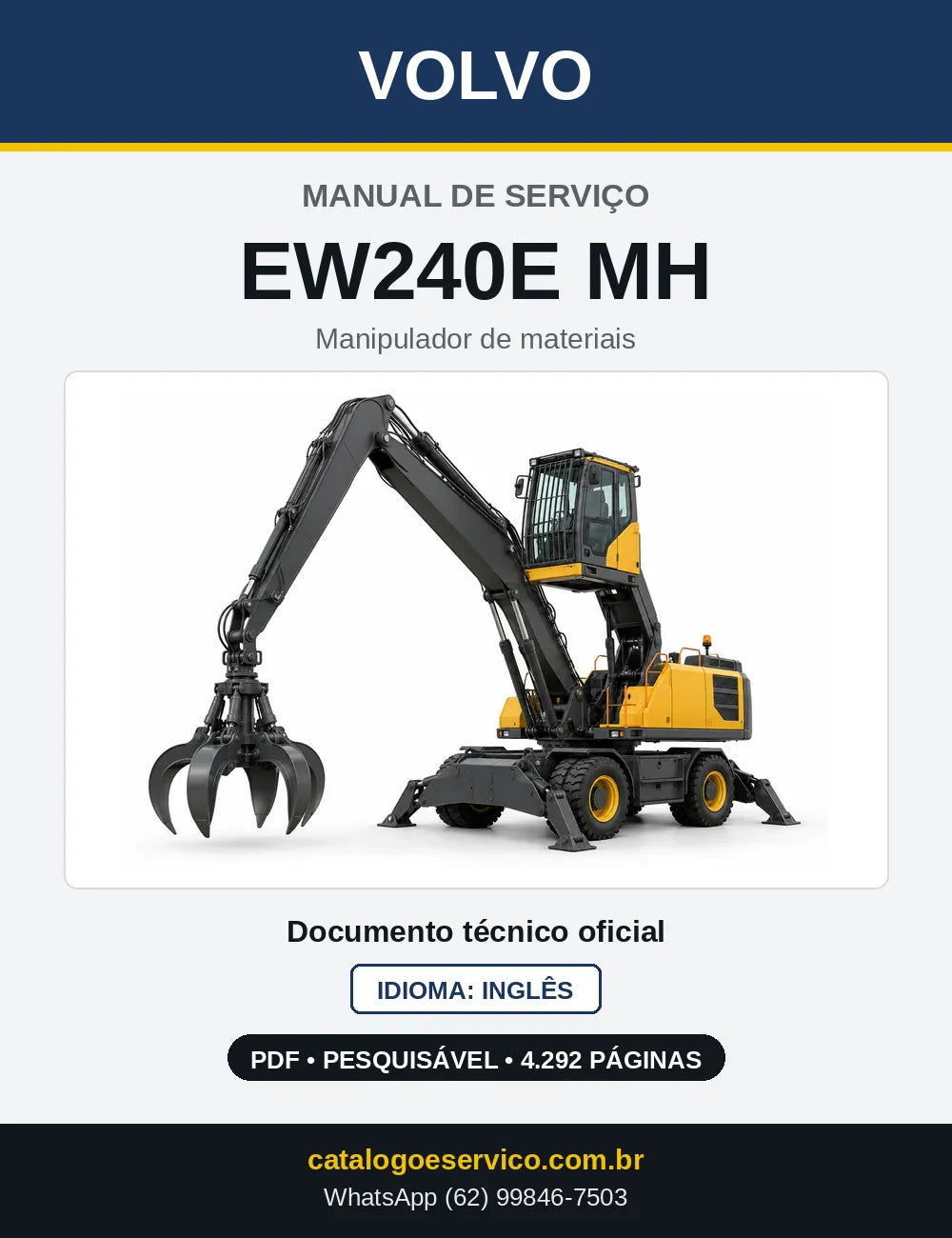 Capa do Manual de Serviço Volvo EW240E MH em PDF