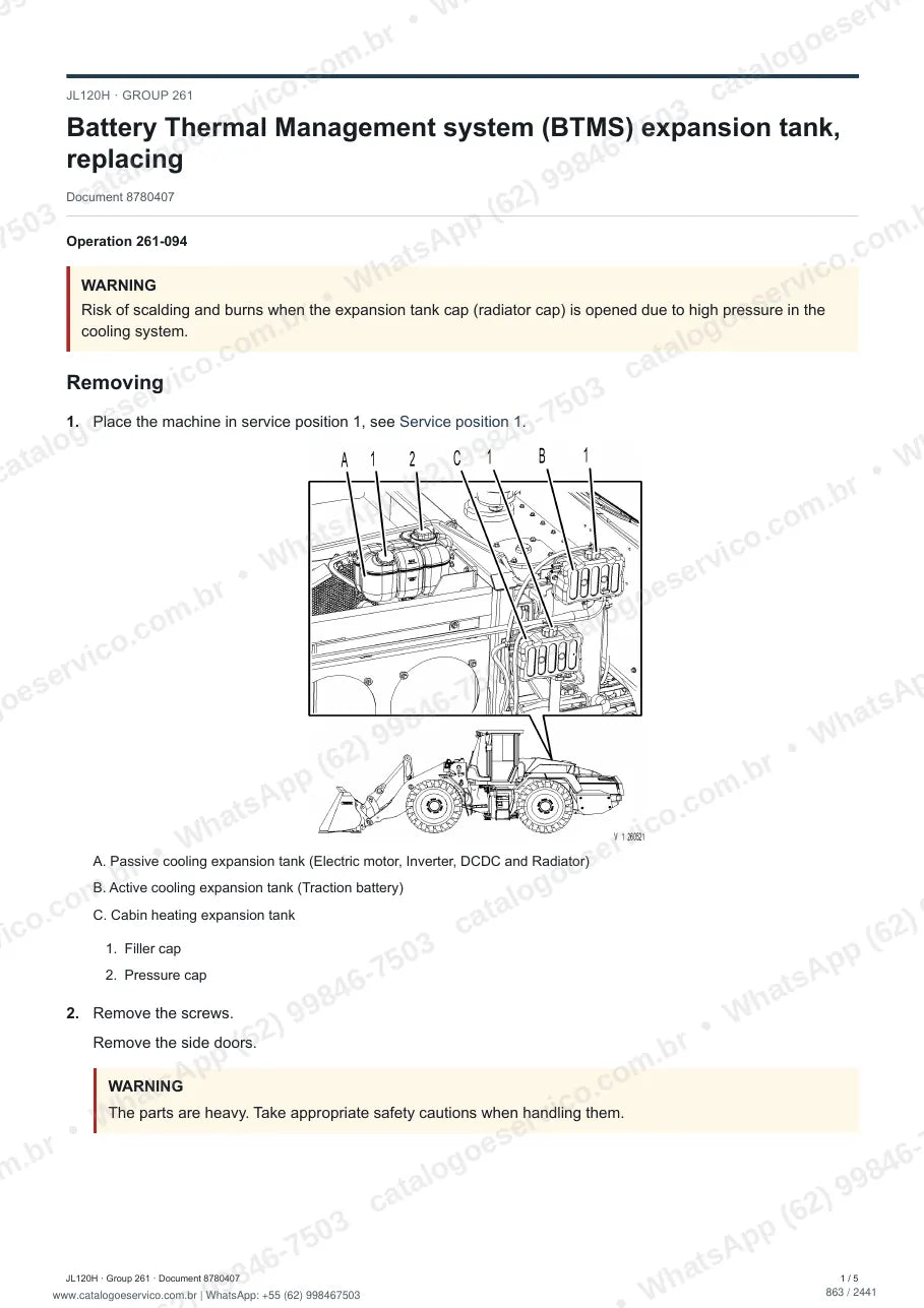 Manual de serviço Volvo JL120H: página de procedimento com texto e figura (2)