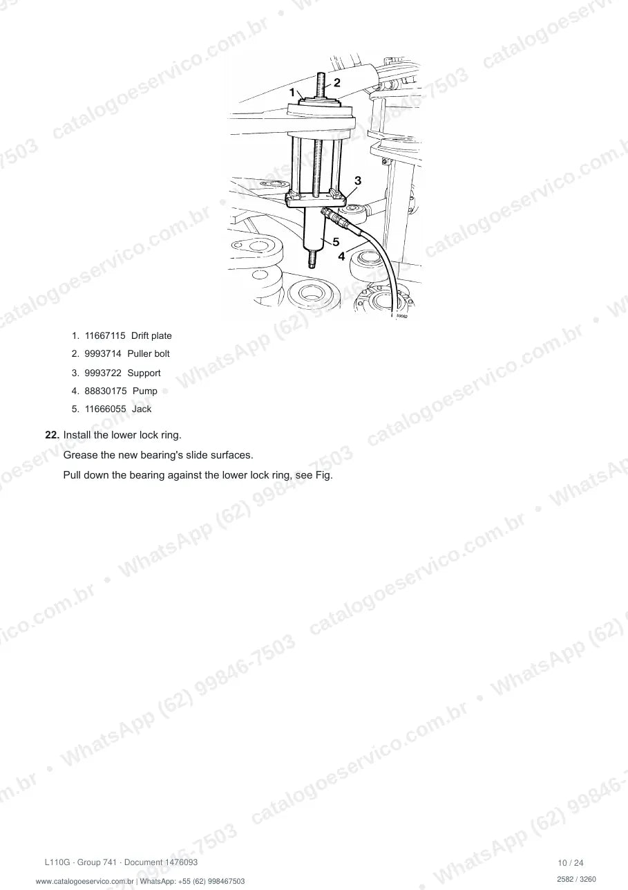 Manual de serviço Volvo L110G: página de procedimento com texto e figura
