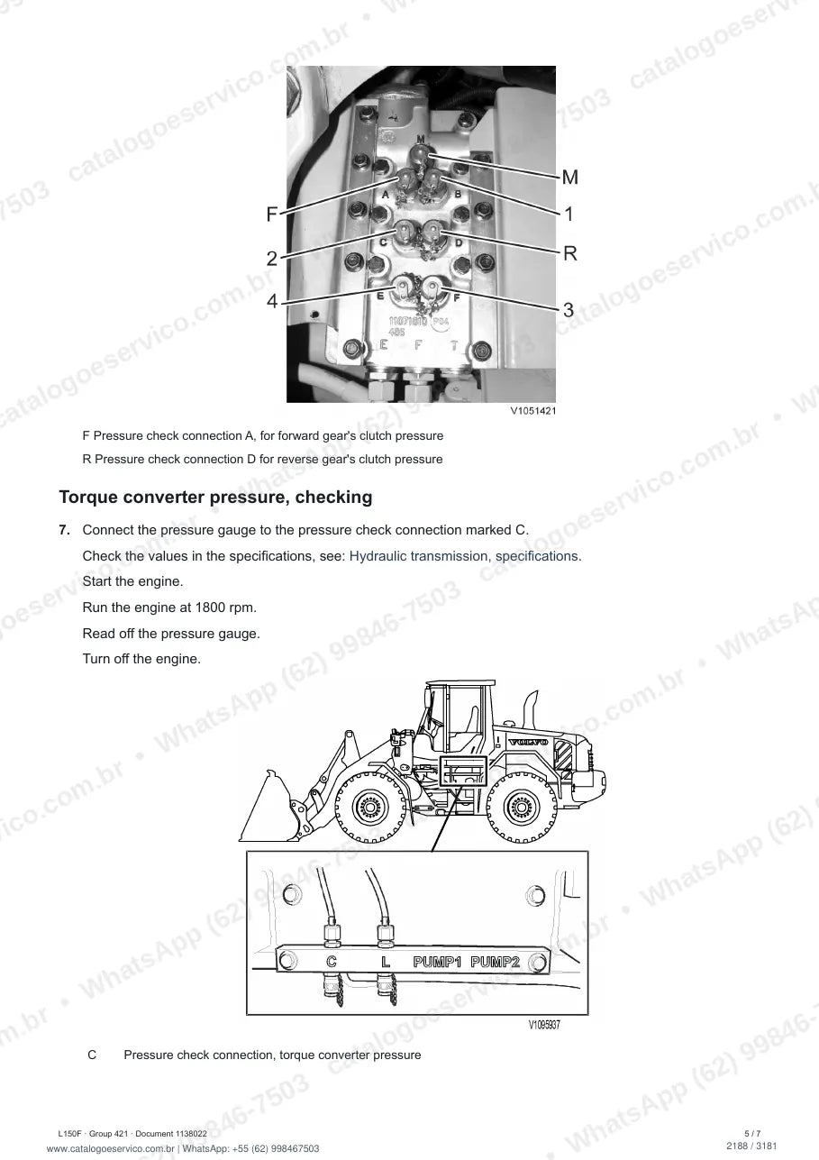 Manual de serviço Volvo L150F: página de procedimento com texto e figura