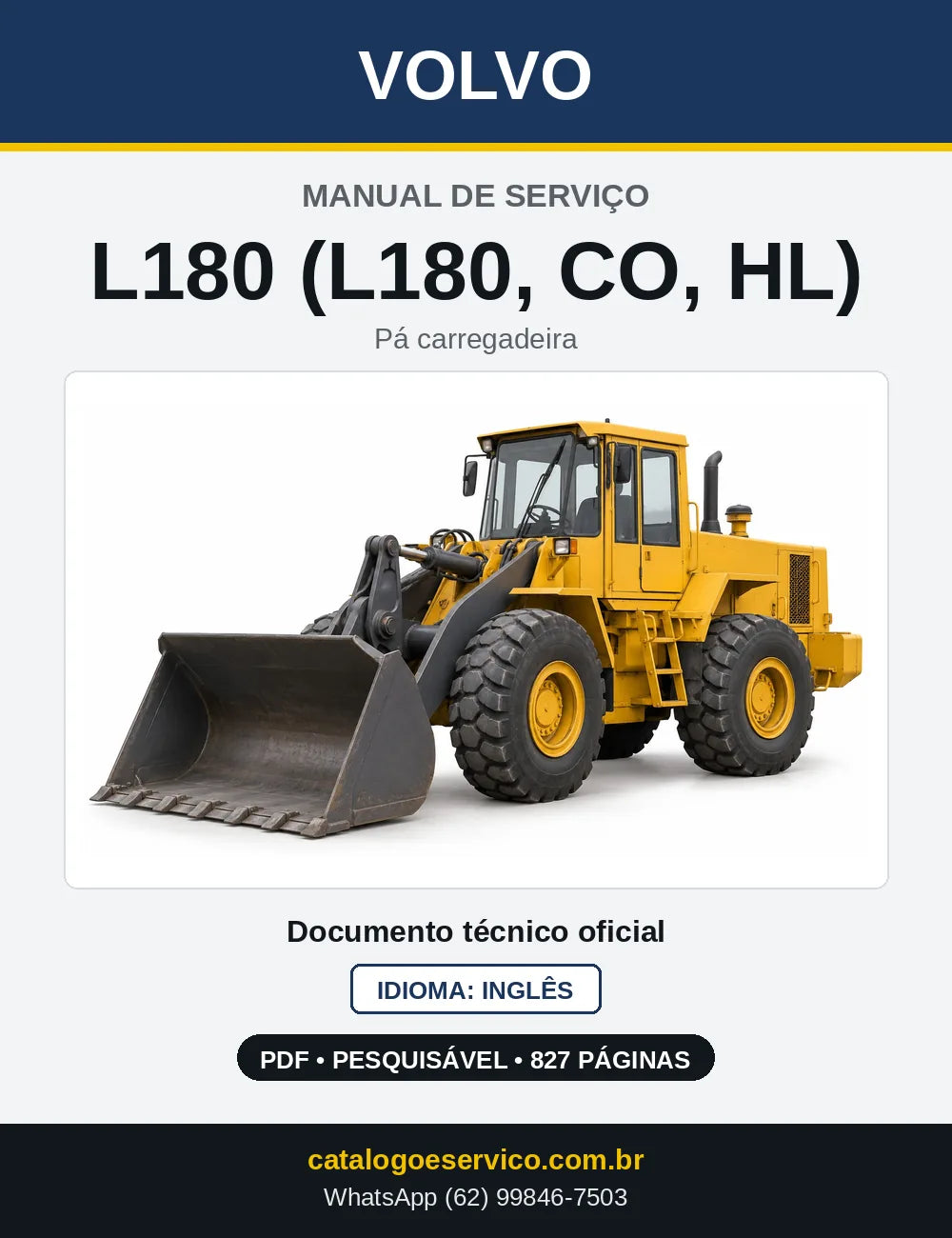 Capa do Manual de Serviço Volvo L180, L180 CO e L180 HL em PDF