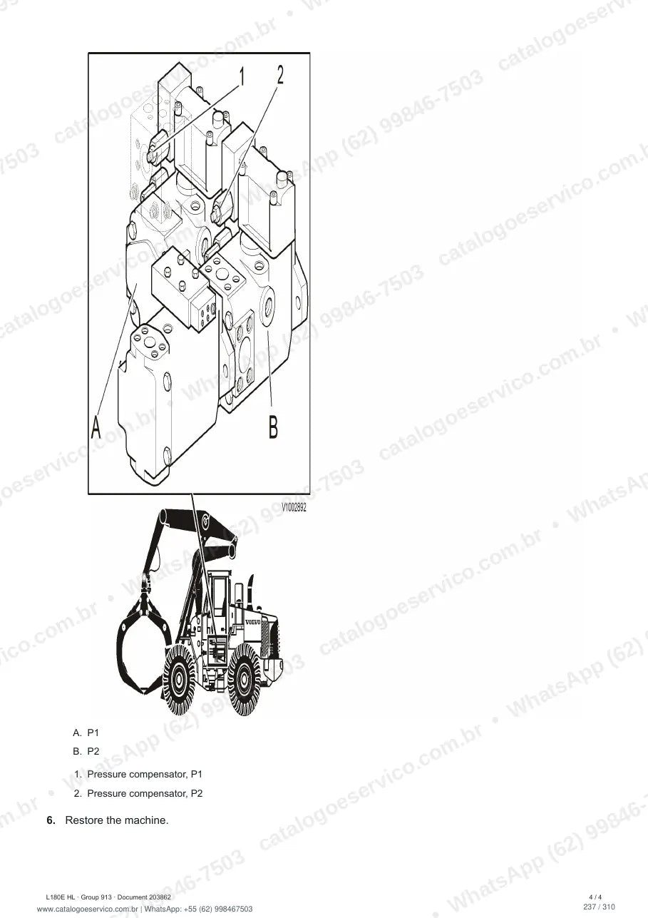 Manual de serviço Volvo L180E HL: página de procedimento com texto e figura