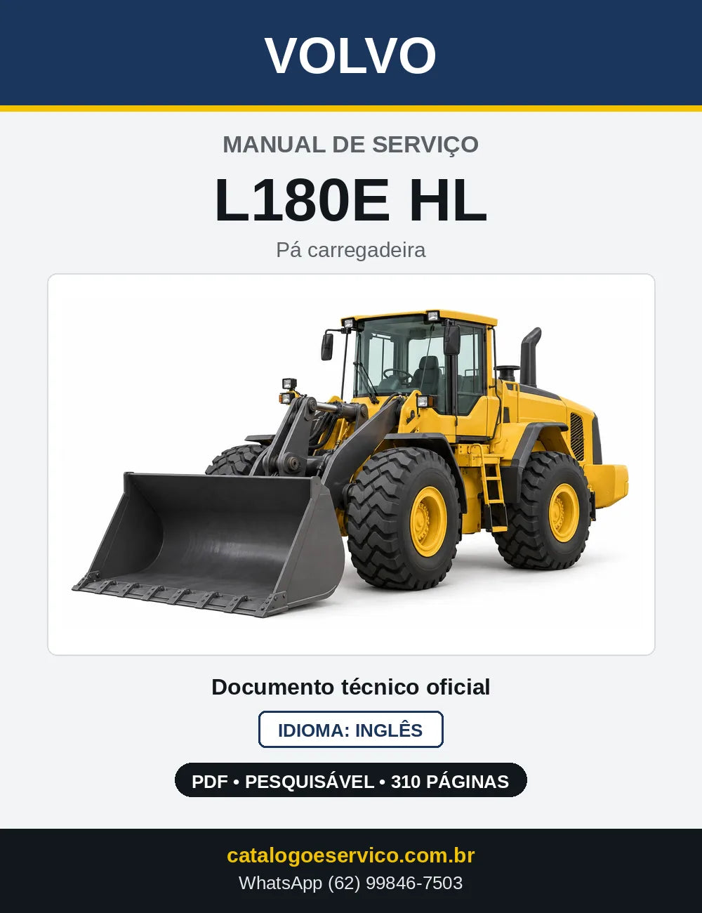 Capa do Manual de Serviço Volvo L180E HL em PDF