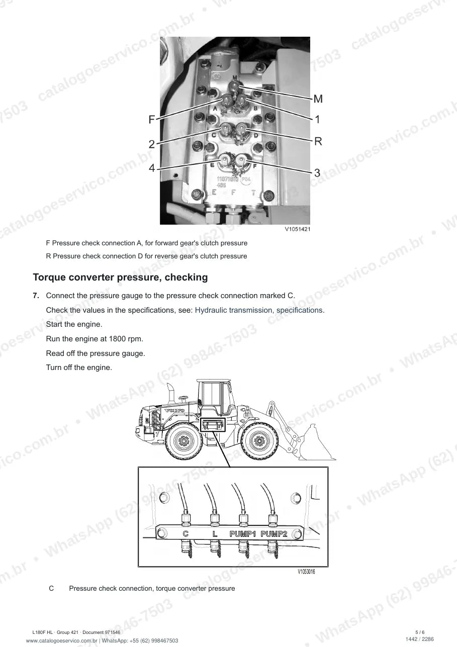 Manual de serviço Volvo L180F HL: página de procedimento com texto e figura (2)