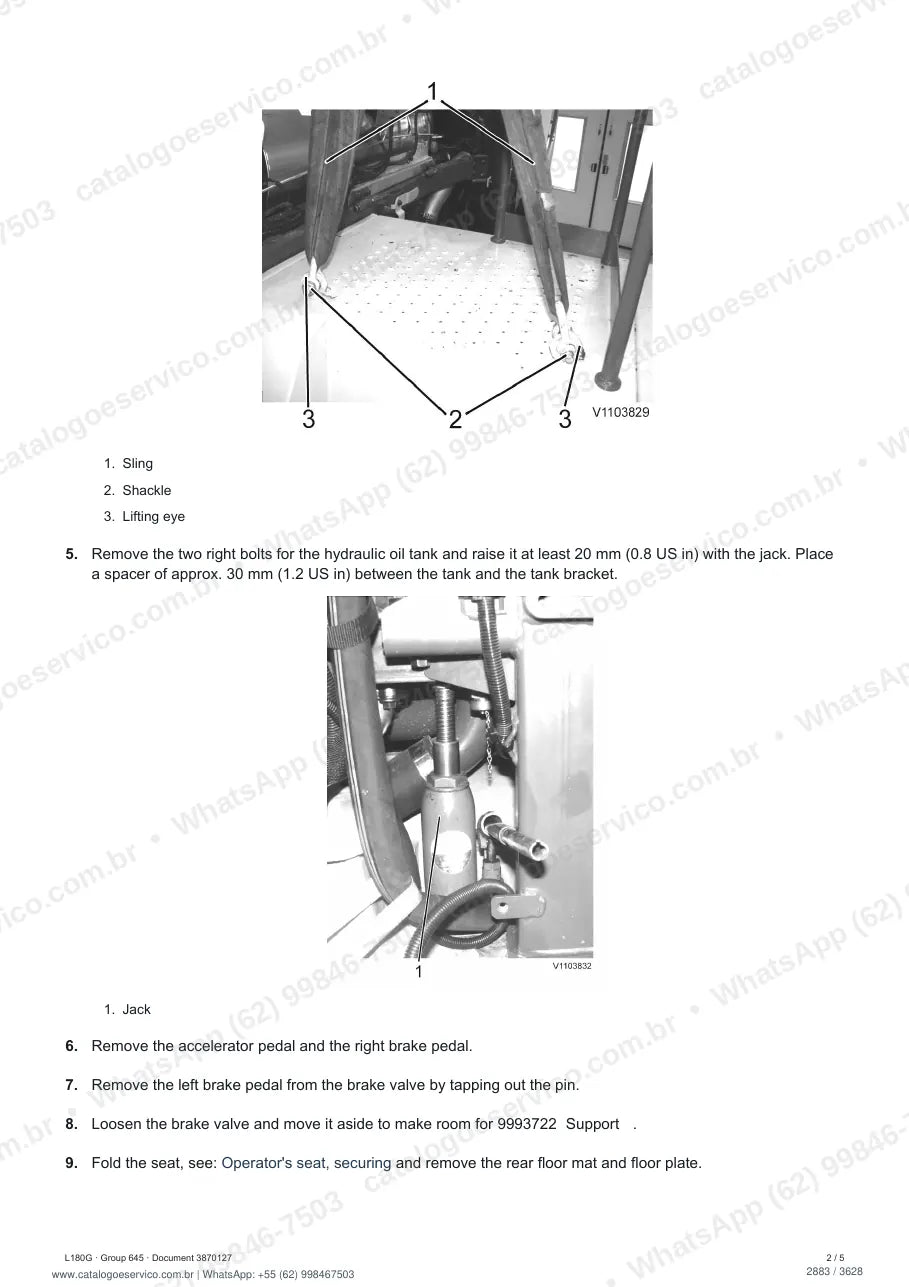 Manual de serviço Volvo L180G e L180G HL: página de procedimento com texto e figura