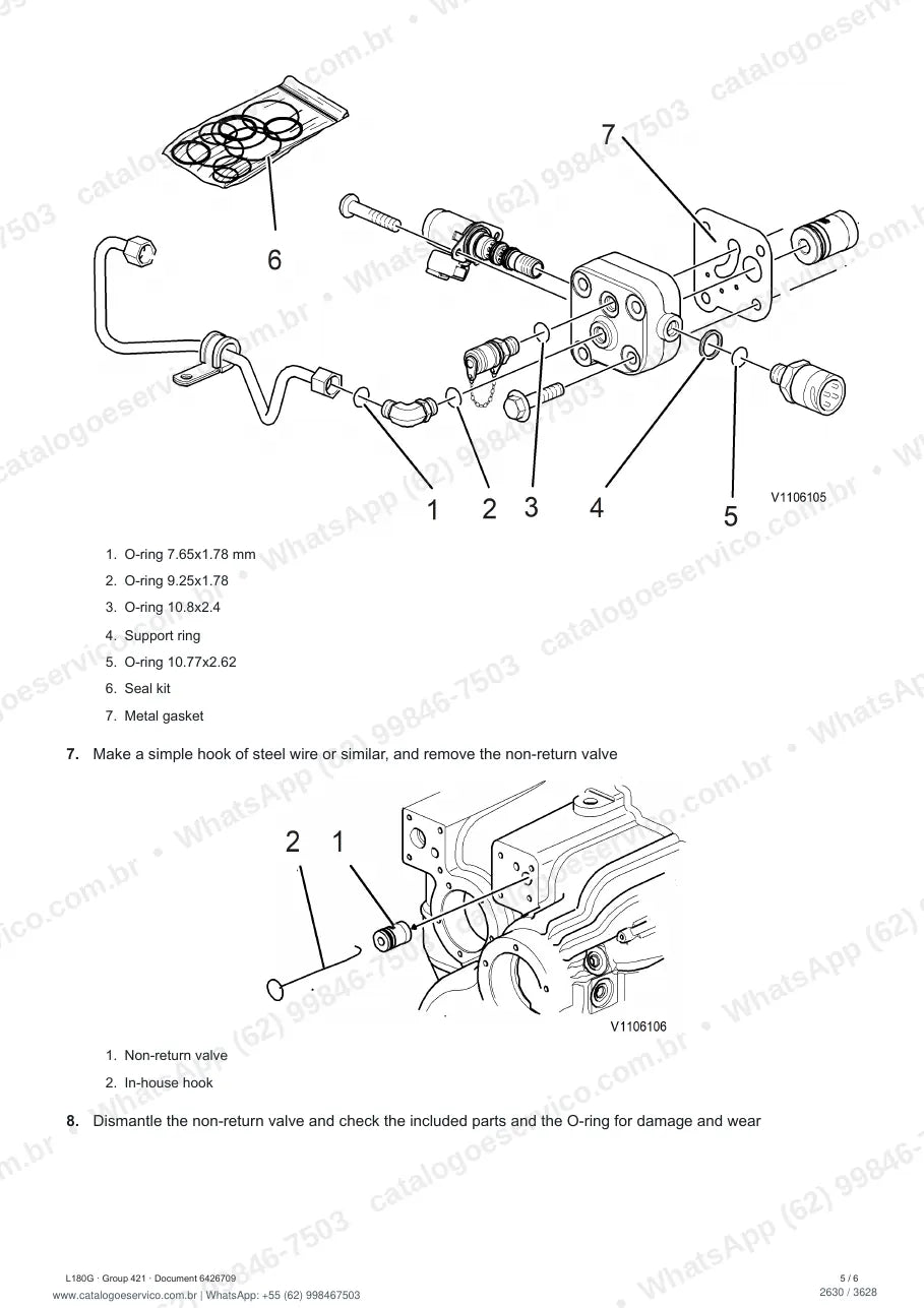 Manual de serviço Volvo L180G e L180G HL: página de procedimento com texto e figura (2)