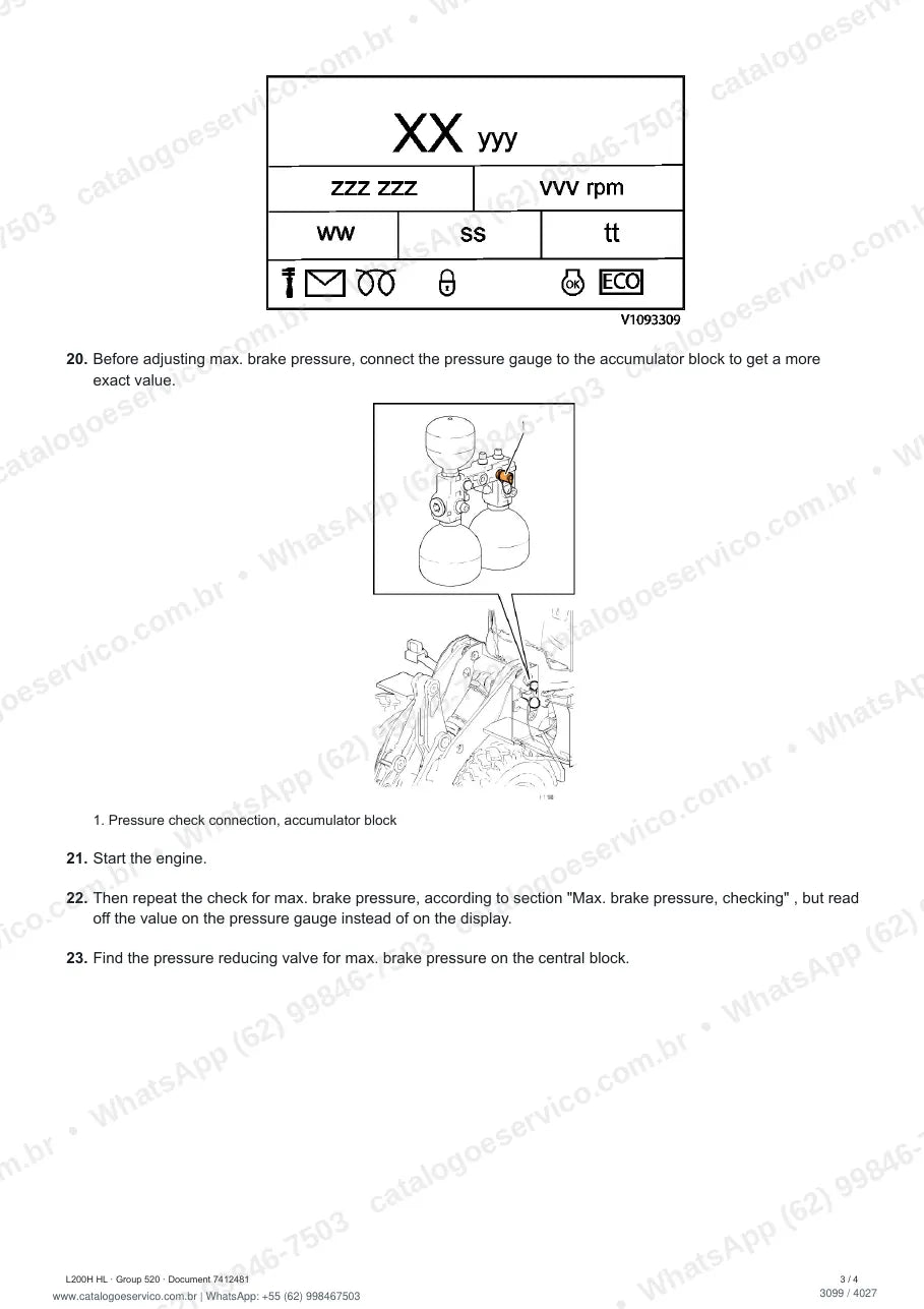 Manual de serviço Volvo L200H HL: página de procedimento com texto e figura