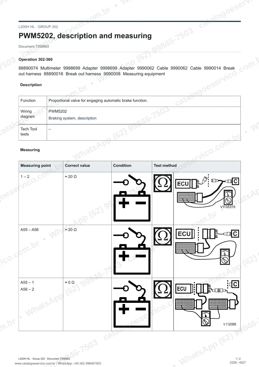 Manual de serviço Volvo L200H HL: página de procedimento com texto e figura (2)