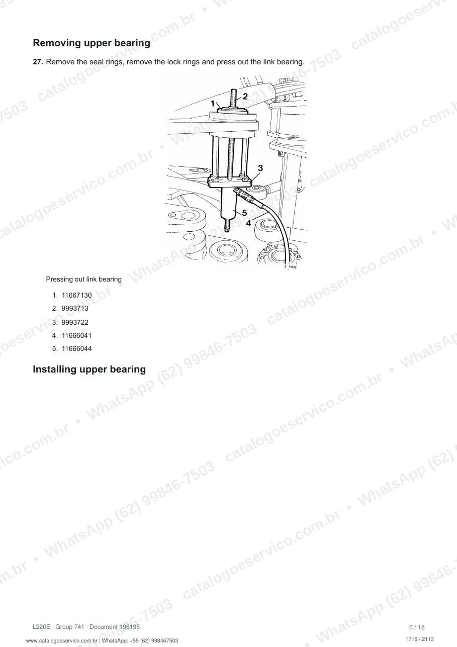 Manual de serviço Volvo L220E: página de procedimento com texto e figura