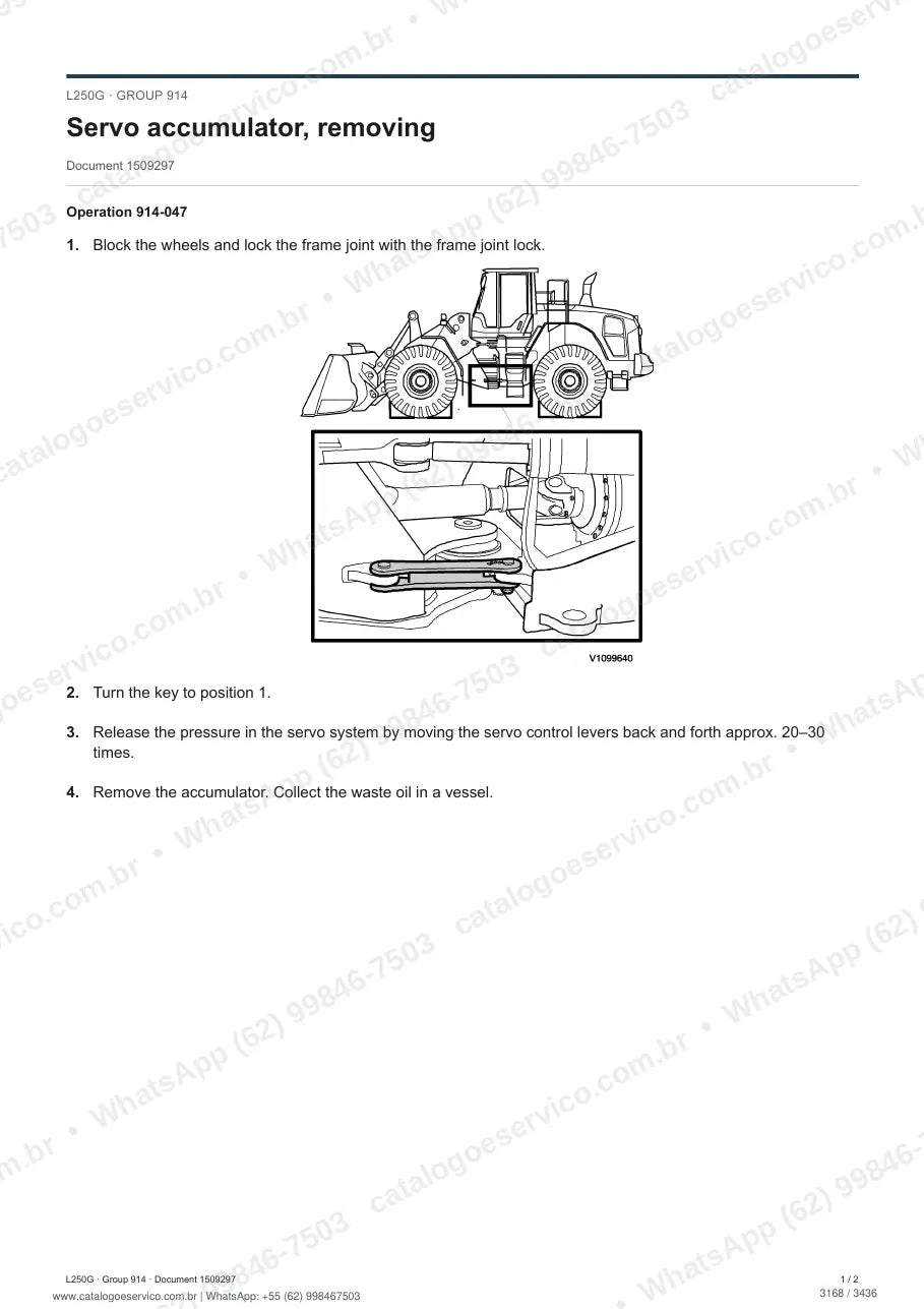 Manual de serviço Volvo L250G: página de procedimento com texto e figura