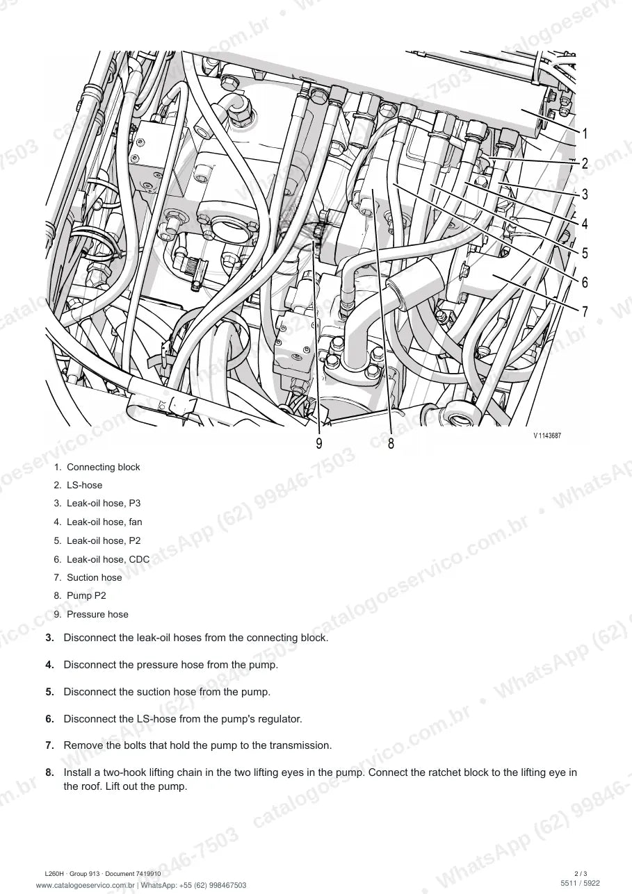 Manual de serviço Volvo L260H: página de procedimento com texto e figura (2)