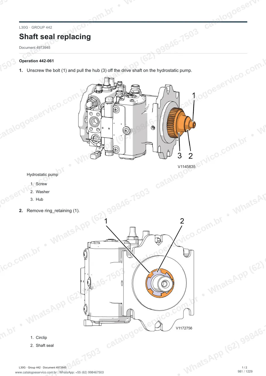 Manual de serviço Volvo L30G: página de procedimento com texto e figura (2)