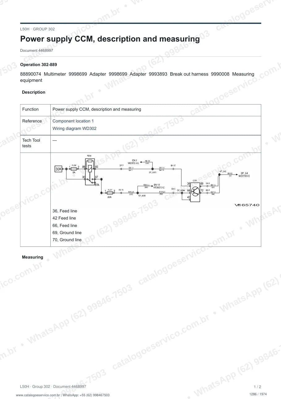 Manual de serviço Volvo L50H: página de procedimento com texto e figura