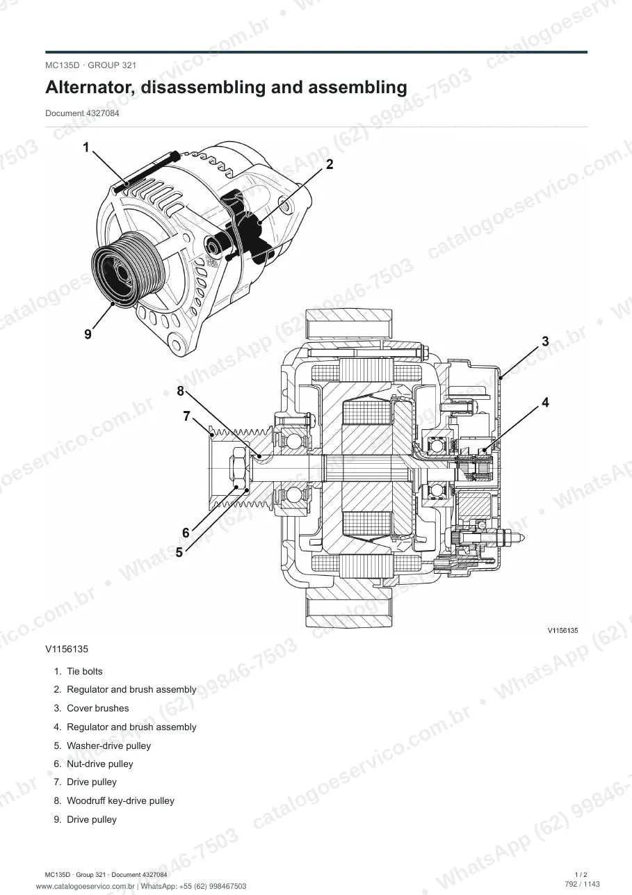 Manual de serviço Volvo MC135D: página de procedimento com texto e figura