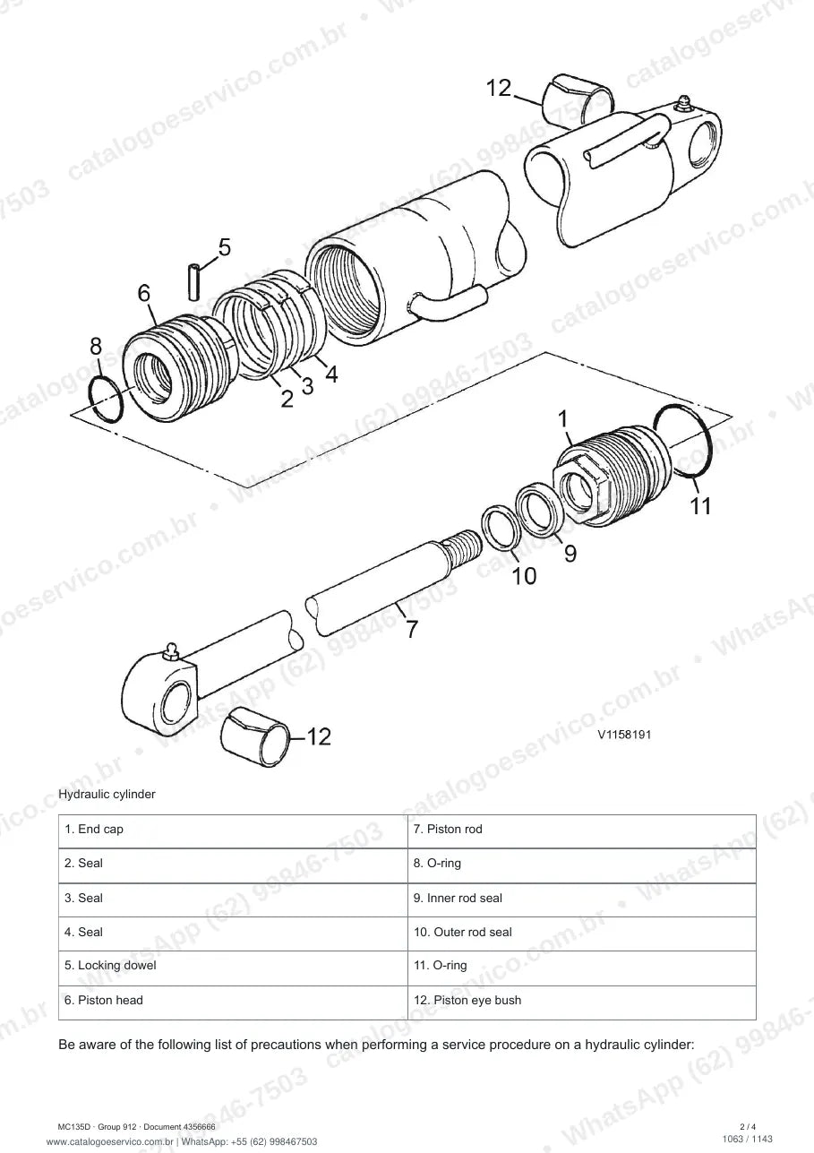 Manual de serviço Volvo MC135D: página de procedimento com texto e figura (2)
